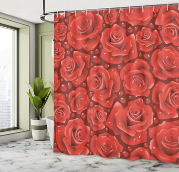 Abakuhaus Duschvorhang Moderner Digitaldruck mit 12 Haken auf Stoff Wasser Resistent Breite 175 cm, Höhe 180 cm, Rose Rote Rosen Wasser Regen-Tropfen
