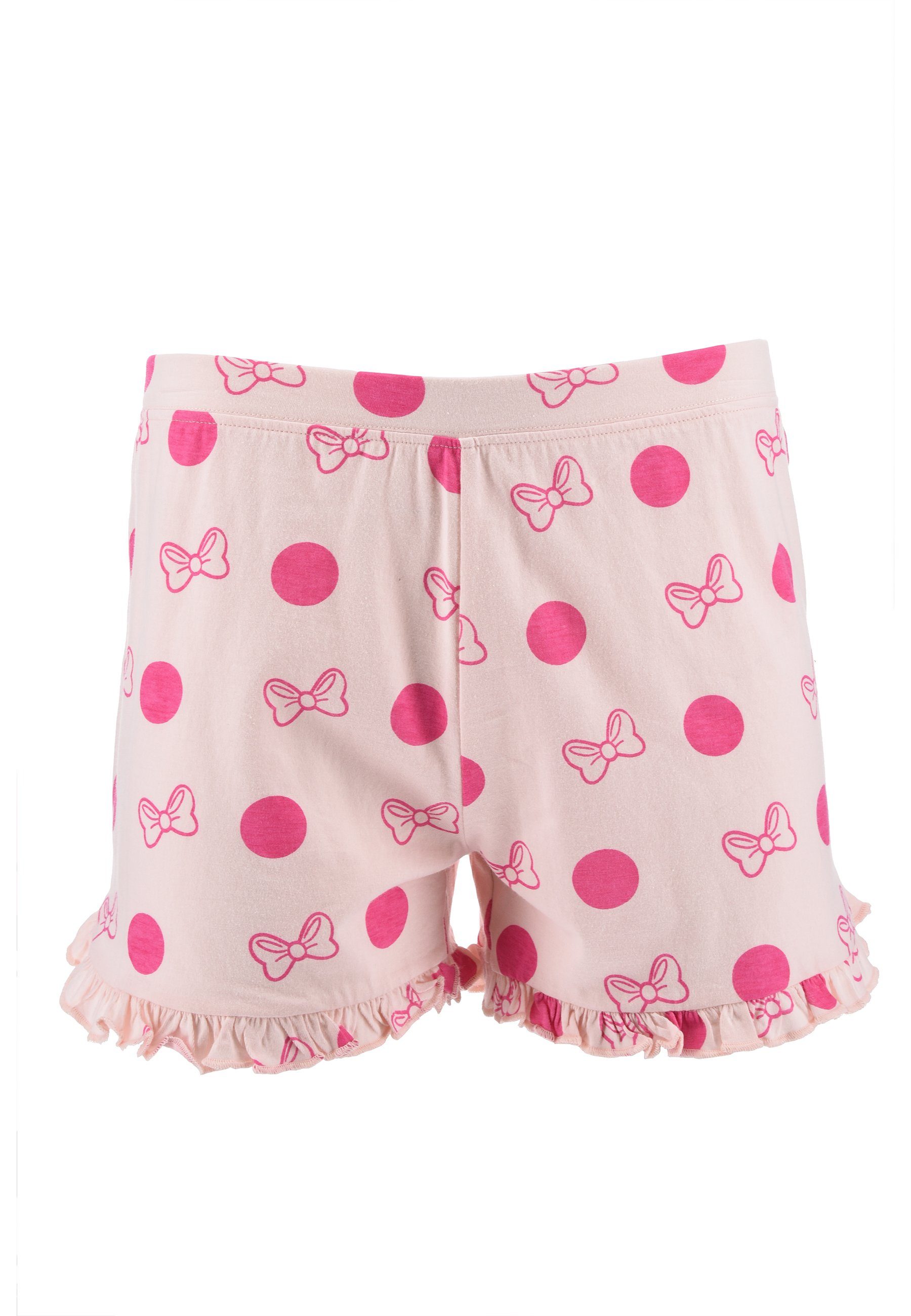T-Shirt Disney (2 tlg) Rosa Shorty Mouse Minnie Shorts und Sommer-Pyjama Set Frauen kurz Damen