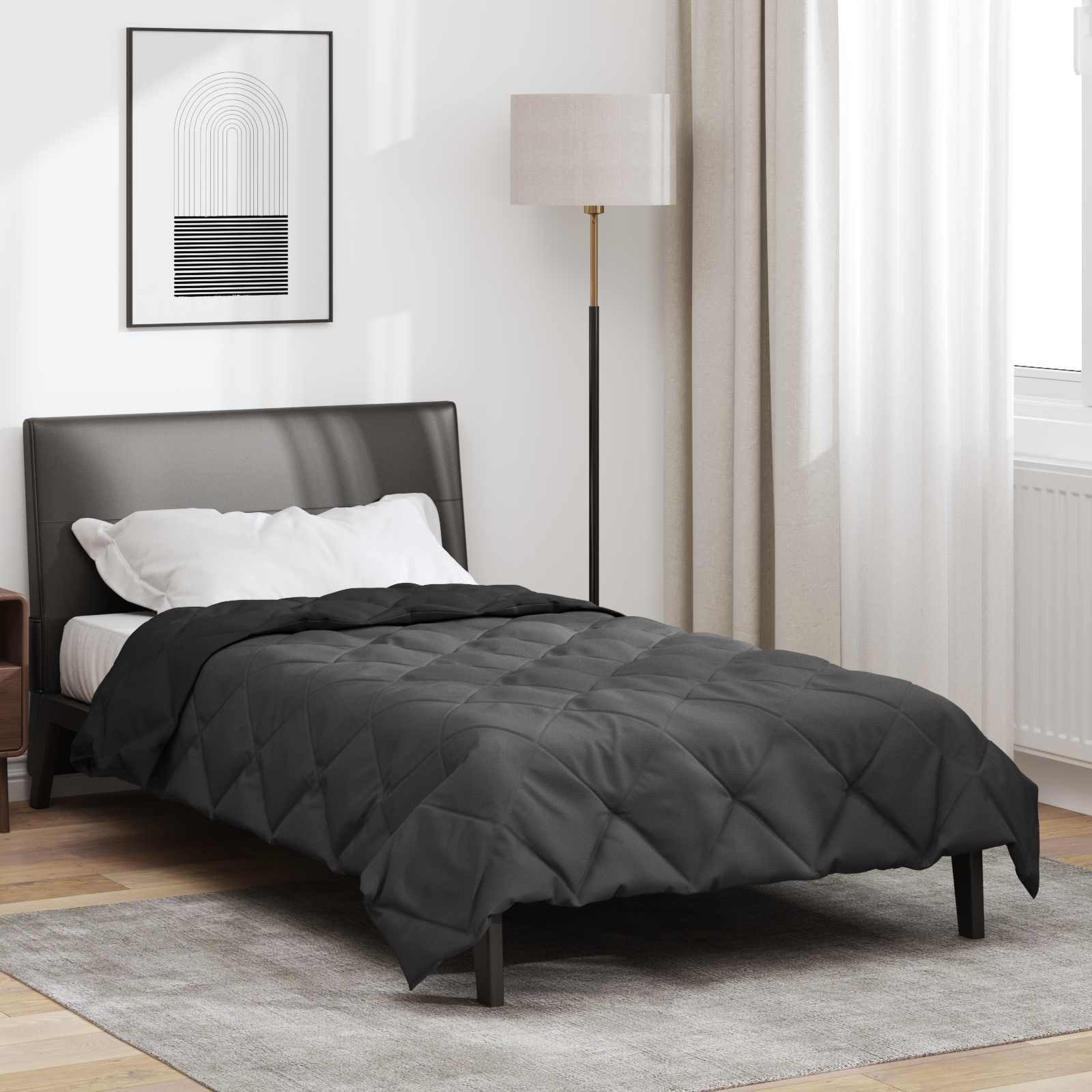 vidaXL Baumwollbettdecke Sommerdecke 200 x 135 cm Sommer 200 gsm Schwarz und Anthrazit, Bezug: Mikrofaser – Bild 2 von 5