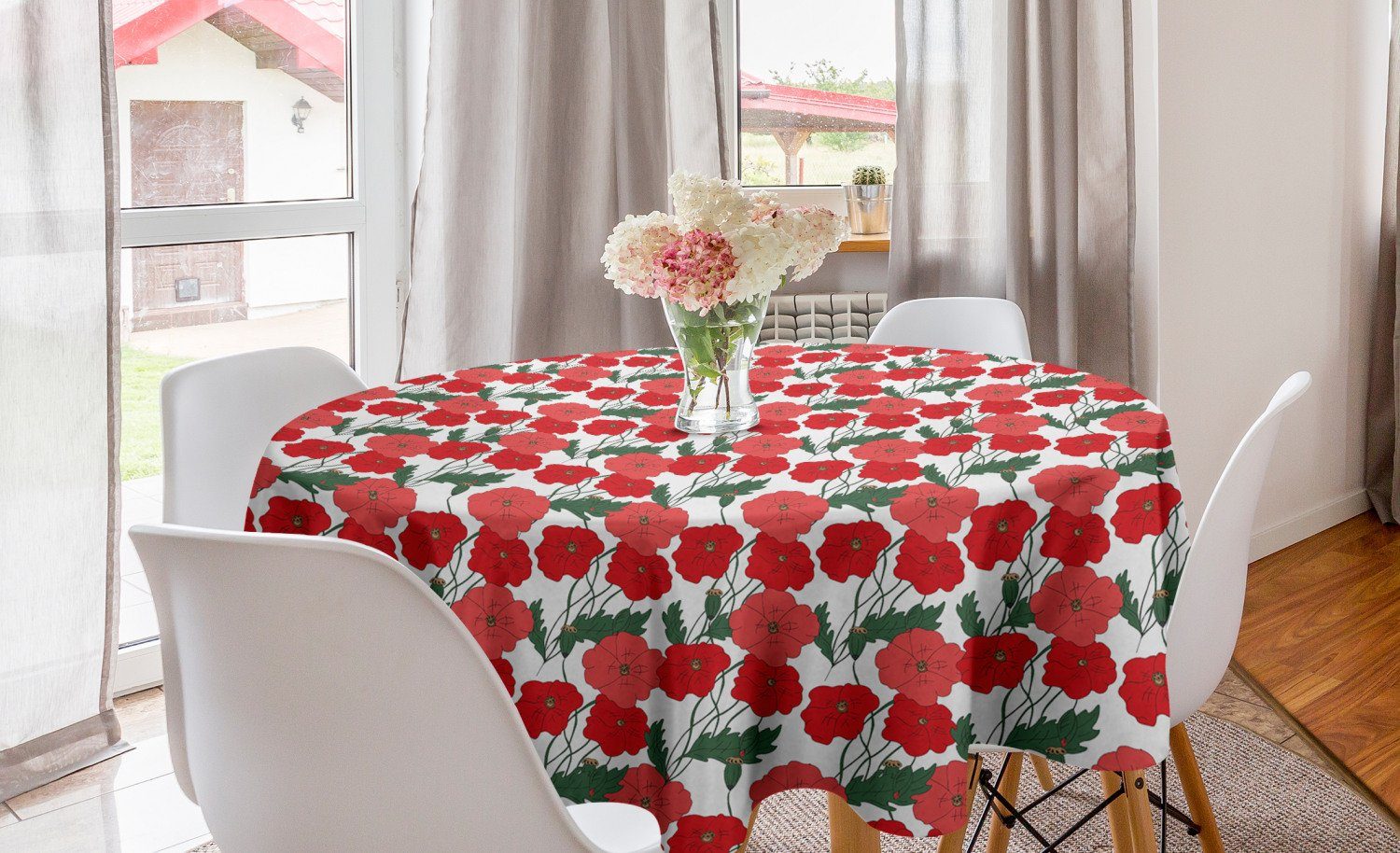 Abakuhaus Tischdecke Kreis Tischdecke Abdeckung für Esszimmer Küche Dekoration, Mohn Blühende Blumen des Frühlings