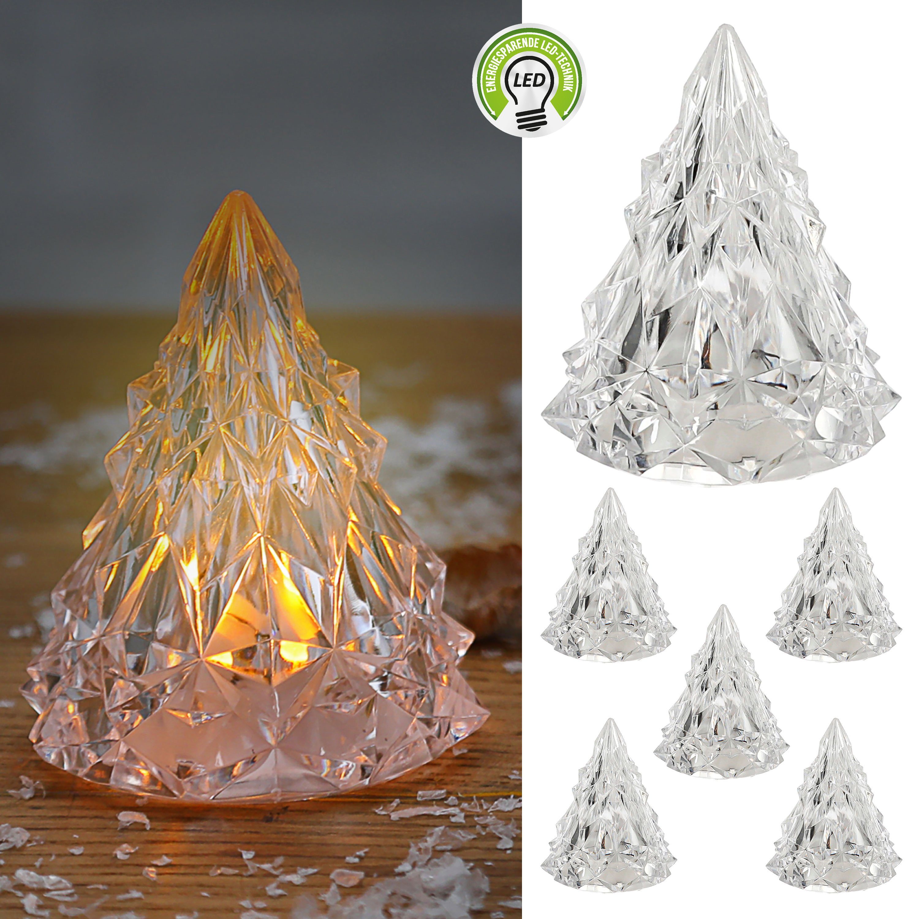 CEPEWA LED Dekofigur LED Tannenbaum 6er Set Kunststoff batteriebetrieben weiß 6x8x6cm