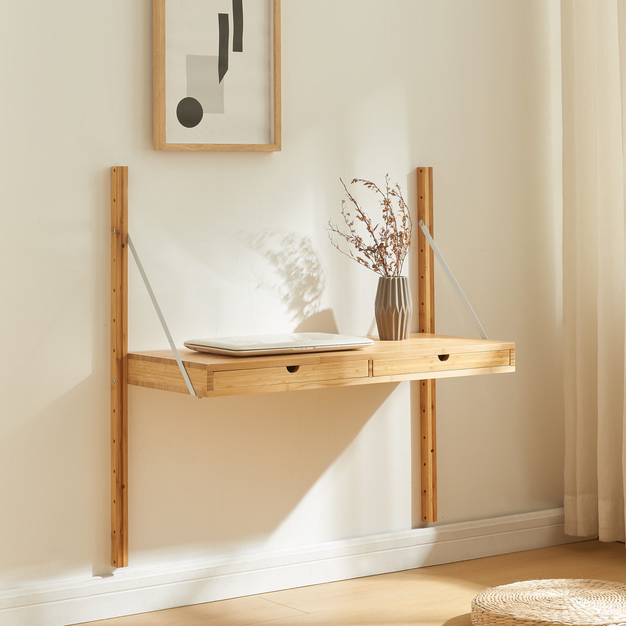 en.casa Wandregal, »Tingvoll« 2 Schubladen 85x85x36 cm Bambus günstig online kaufen