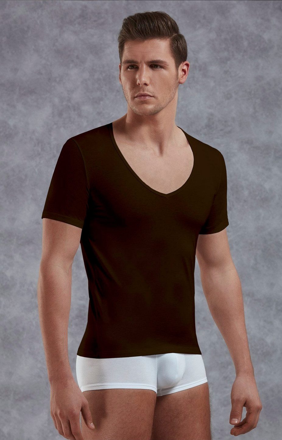 Amaci&Sons Oversize Herren Slim-Fit V-Neck T-Shirt – Aus 100% Baumwolle, Navyblau, Größe M