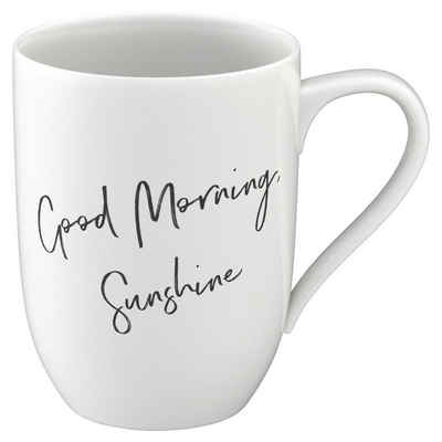 Villeroy & Boch Tasse Kaffeetasse STATEMENT, 340 ml, Schwarz, Weiß, Porzellan, mit Schriftzug Good Morning Sunshine, Made in Germany