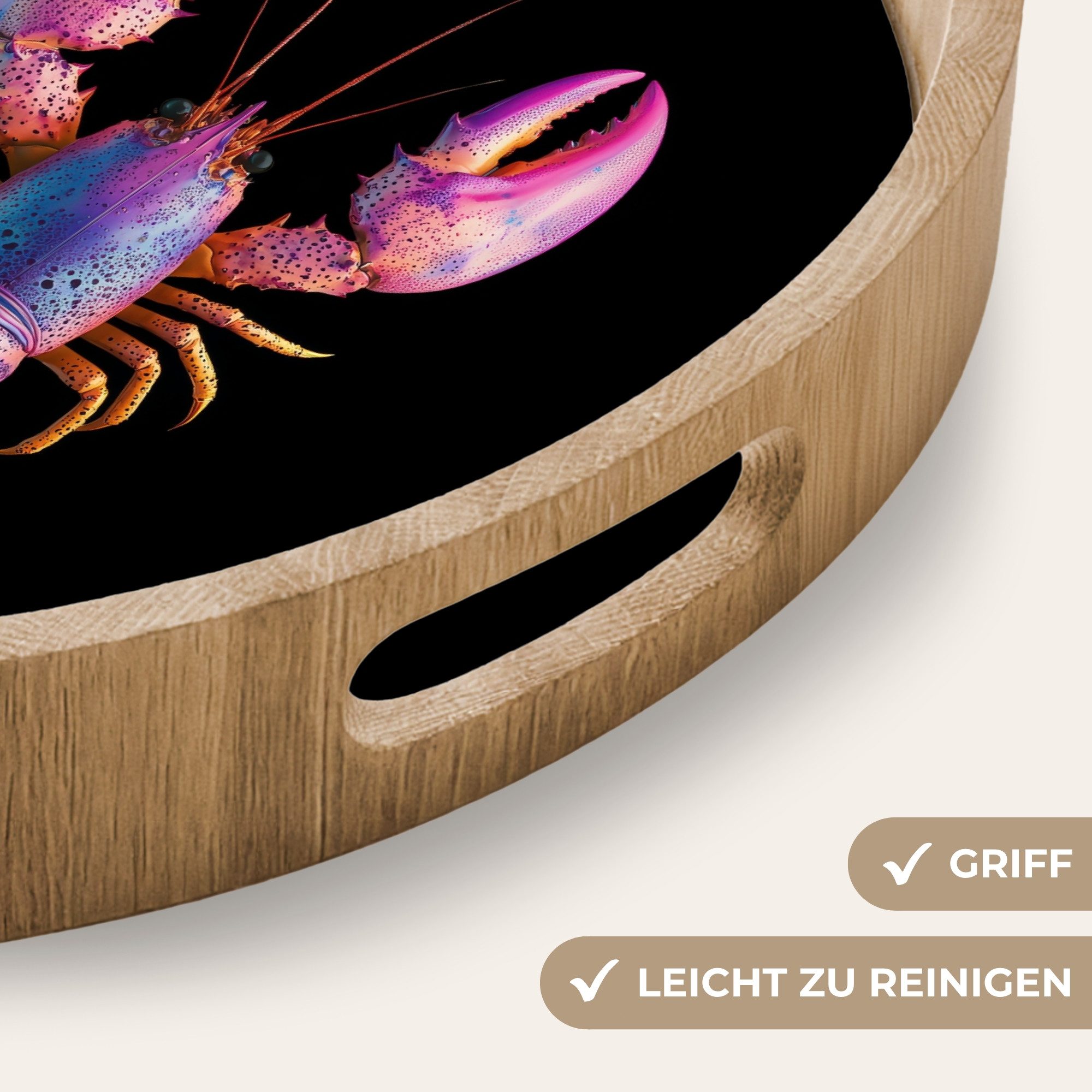 OnlyWow Tablett Rund mit Henkel Krebs - Lila - Rosa - Schwarz - Tupfen - Flieder, Eichenholz, (1-tlg), Siervierplatte, Tray, Frühstücksbrett