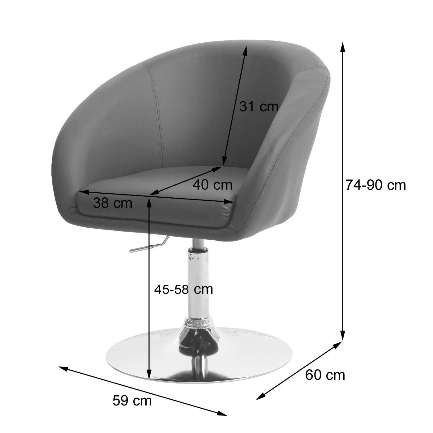 MCW-F19 drehbar, (1er), 360° höhenverstellbare Rückenfläche, Sitzfläche Abgerundete MCW Esszimmerstuhl