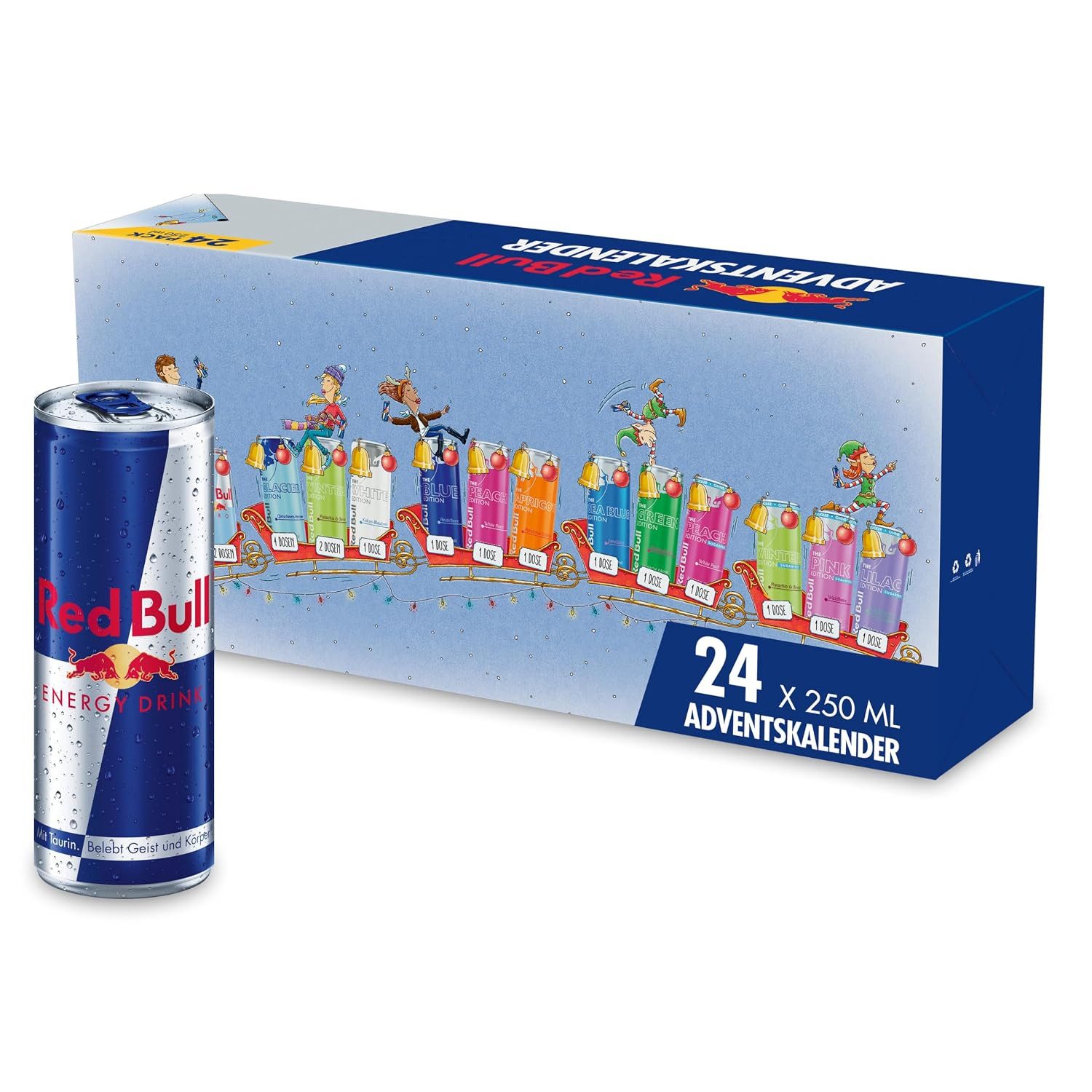 Red Bull Lebensmittel-Adventskalender Red Bull Adventskalender 2026 – 24 Dosen Energy Drink Mix (24-tlg), Limitierte Energy-Drink-Adventskalender Edition