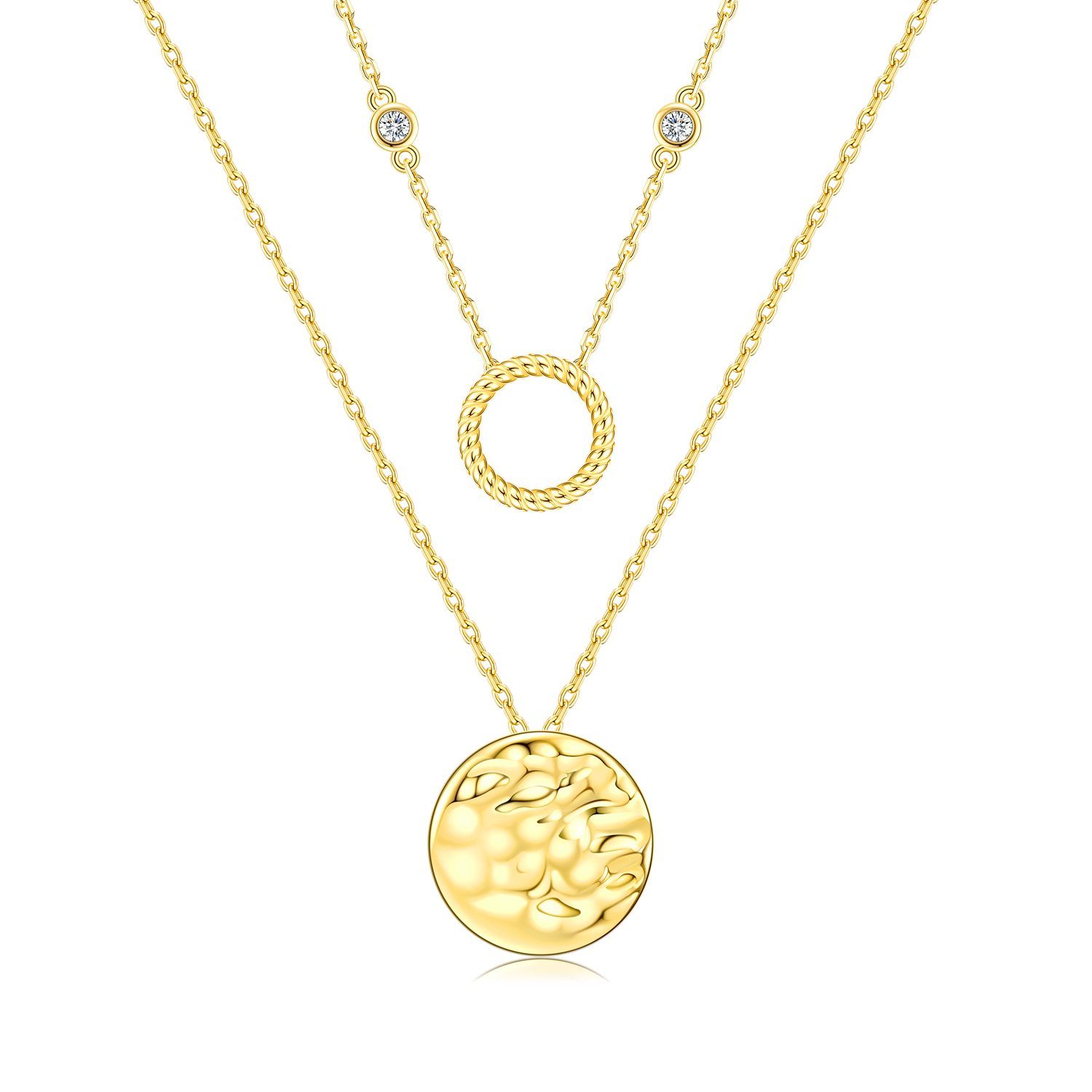 inschimmer Silberkette »Layer Kette mit Kreis Plättchen Zirkonia Halskette  Damen 925 Silber, Gold« online kaufen | OTTO