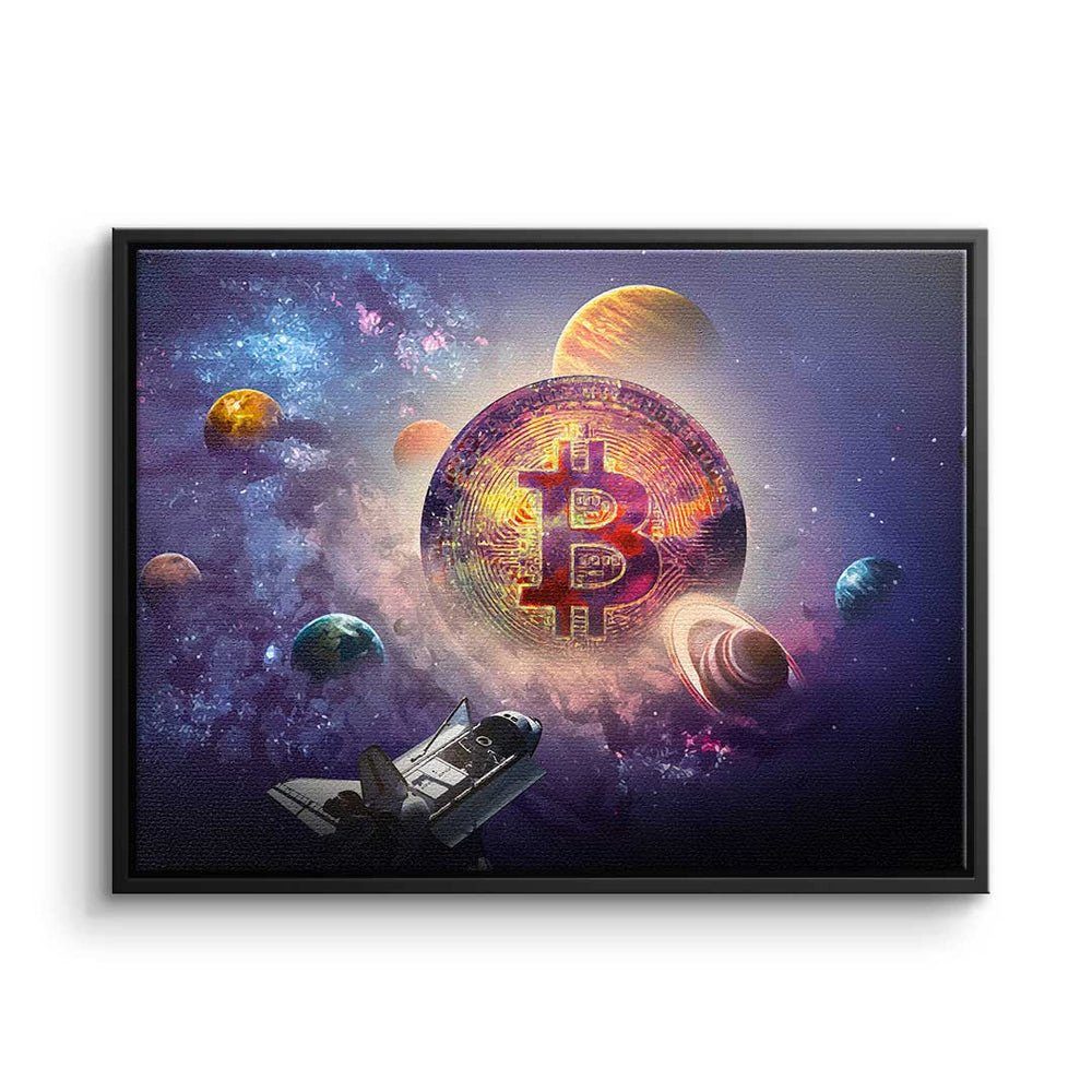 DOTCOMCANVAS® Leinwandbild Bitcoin Universum, Premium Leinwandbild - Crypto - Bitcoin Universum - Trading - Motivat schwarzer Rahmen