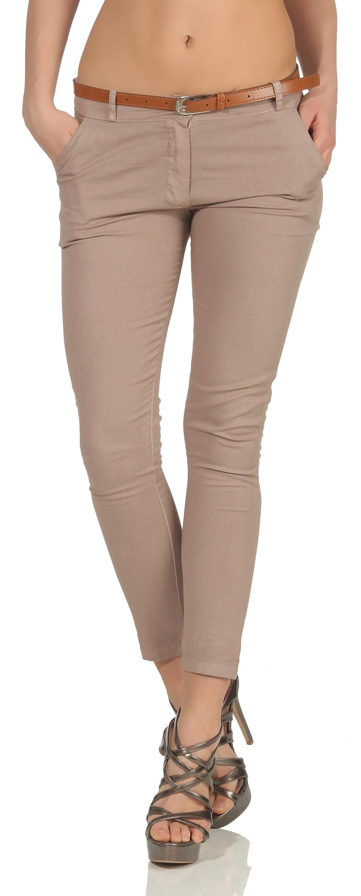 Strickweste malito Damen Chinohose mit Gürtel, Stretch Caprihose, schicke Freiz