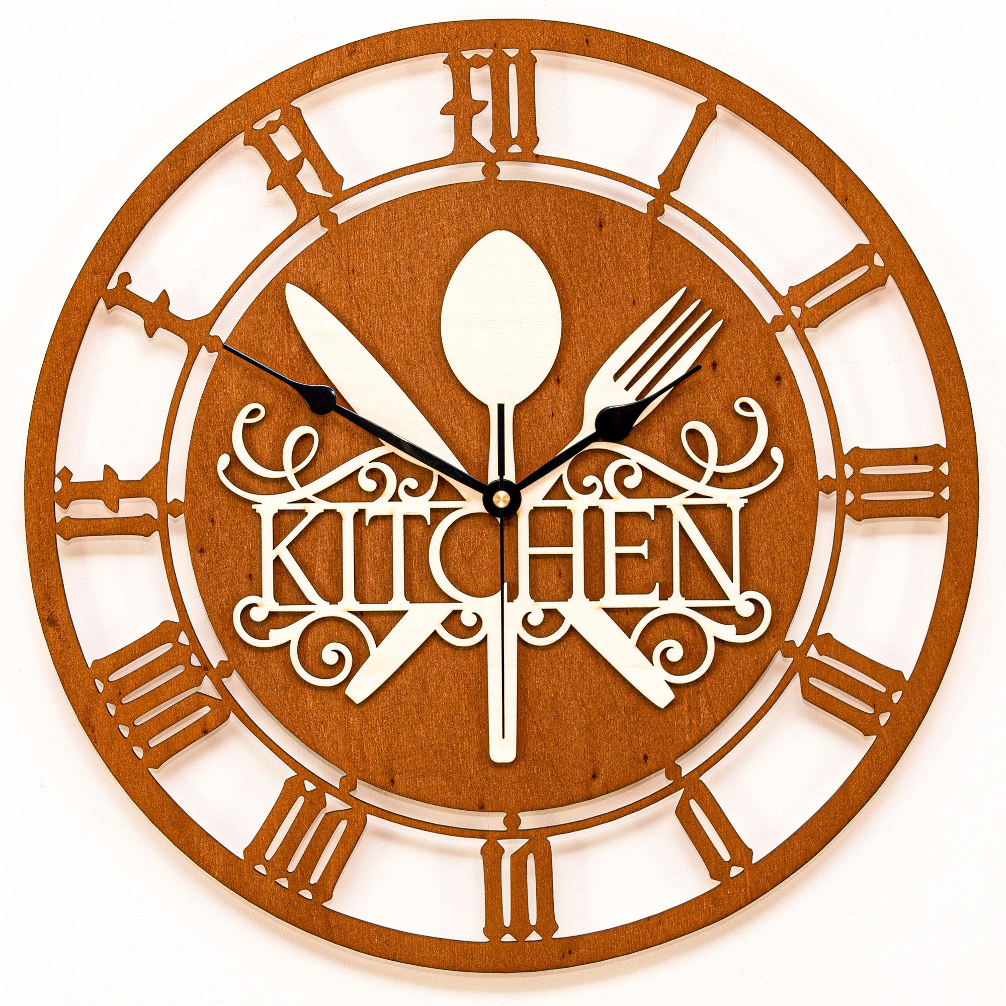 ORNAMENTI Wanduhr Küchenwanduhr, moderne grosse, hingucker Wanduhr, holz, zur Küche (Handmade, ohne Ticken, Wanddeko, 3 Größen 40, 50, 60 cm)