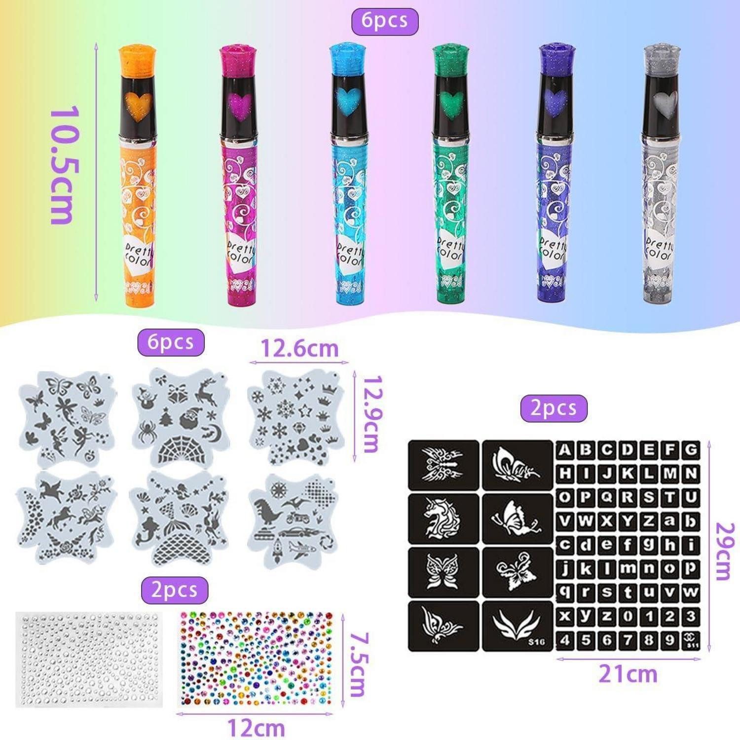 LuxusKollektion Kindertattoo Tattoo Stifte Kinder 6er Glitzer Schablonen Gesicht F