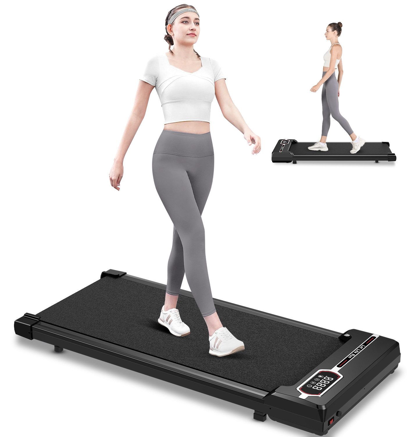 BIGZZIA Laufband Walking Pad - Elektrisches 2.5PS Laufgerät für Zuhause bis 120KG (mit Fernsteuerung), 1-8 km/h - LED-Anzeige - Motor Leiser Leistungsstärkerer Noise<45db