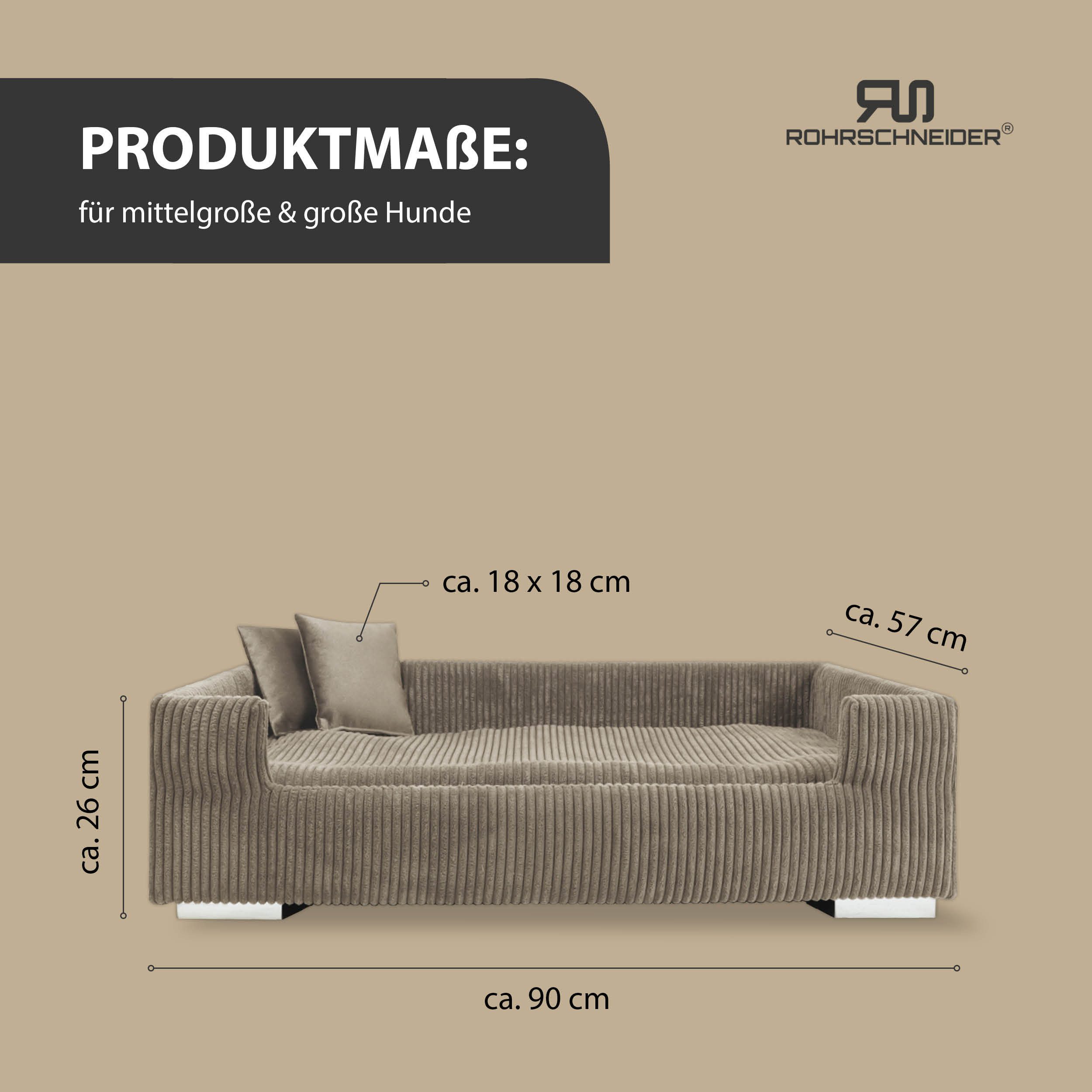 Rohrschneider Tiersofa Hundesofa Cord hoher Rand, waschbarer Bezug 4 Farben, robuster Cordstoff aus 100% Polyester, inkl. 2x Dekokissen