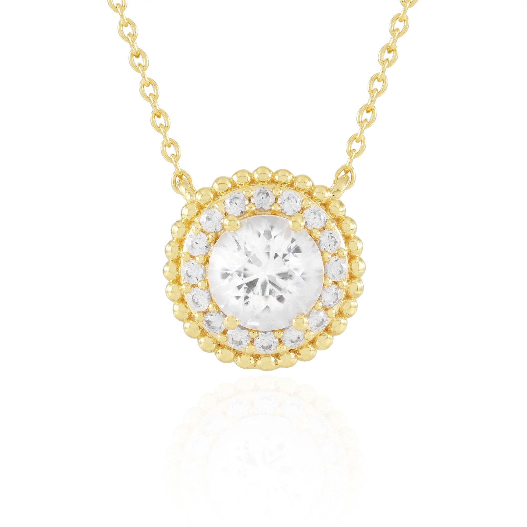 Silberkette Zirkon Silbercollier vergoldet 2,0 ct Brillantschliff 45,5 cm