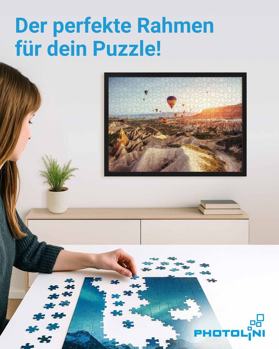 PHOTOLINI Bilderrahmen für Puzzle, Puzzlerahmen mit Acrylglas zum Aufhängen, für 1 Bilder (1 Einzelrahmen), 500-1.000 Teile im Endformat 50x70 cm