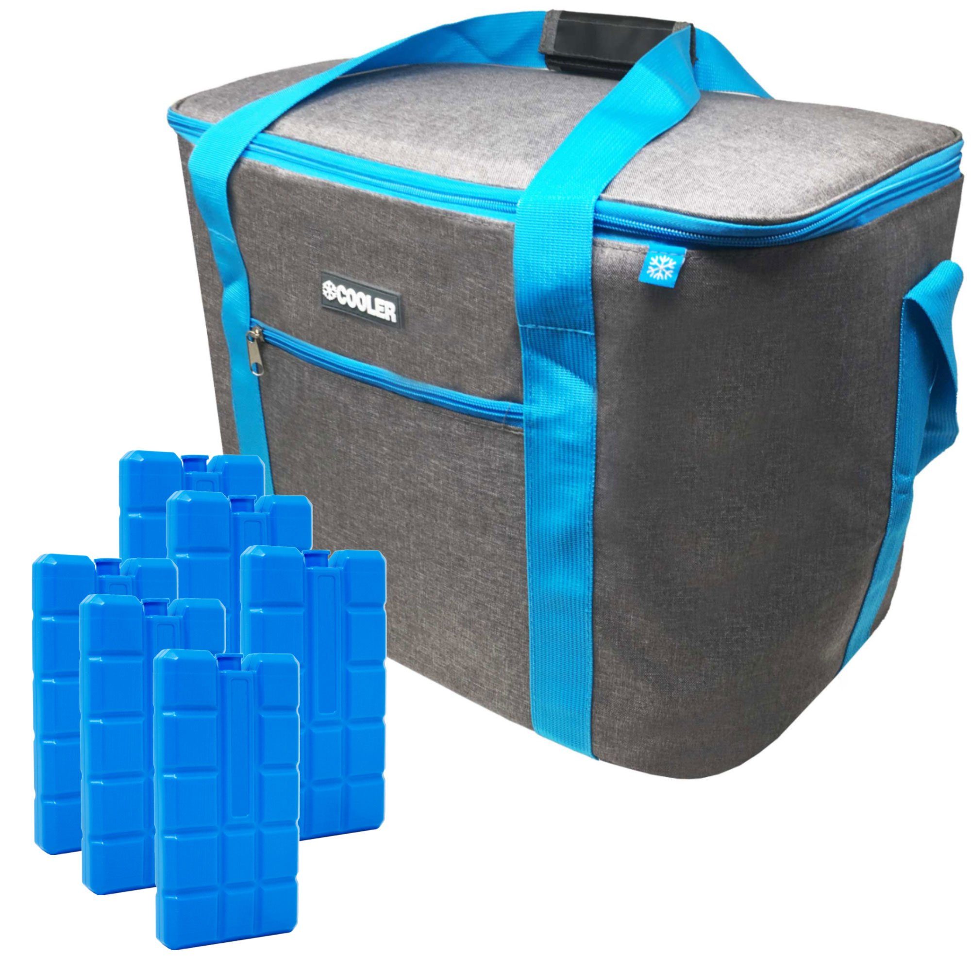 Kühltasche 36 Liter große Kühltasche Kühlbox Dunkelgrau mit 6er-Set Kühlakkus