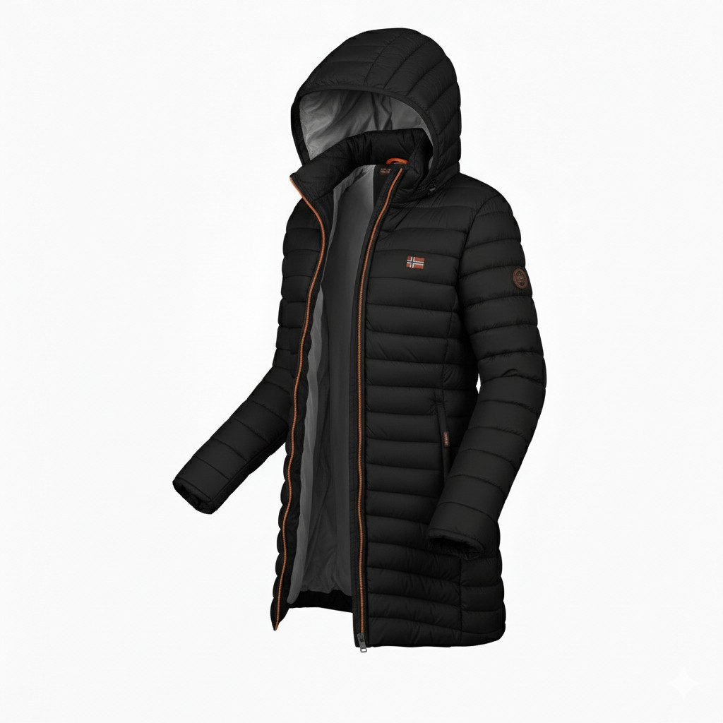 Geographical Norway Steppmantel Hochwertige Outdoorjacke Steppmantel Lange (1-tlg) Outdoor Steppjacke Parka Lange Mit Kapuzenjacke Steppmantel