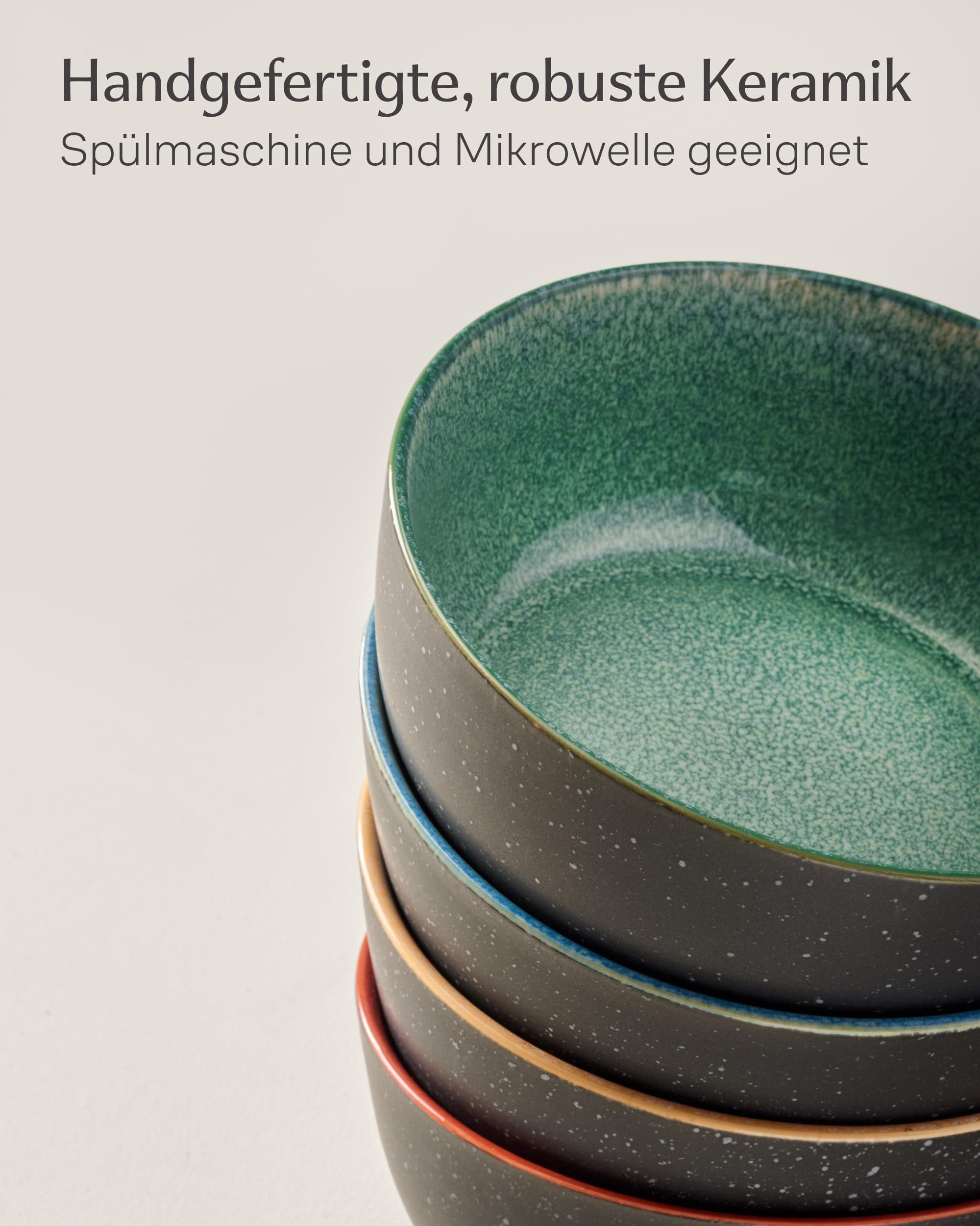 Cosumy Müslischale Steingut Geschirr Set 4 Personen – Handgefertigtes Tafelservice, Steingut, (Einzelartikel, 4-tlg), Handglasiert- Mikrowellenfest - Spülmaschi – Bild 5 von 5