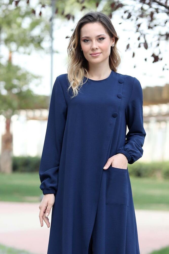 Modavitrini Longtunika Eleganter Damen Zweiteiler mit weiter Hose – Hijab Modest Fashion (Zweiteiliges Set – Longtunika und Hose) dekorative Knöpfe, weites Hosenbein