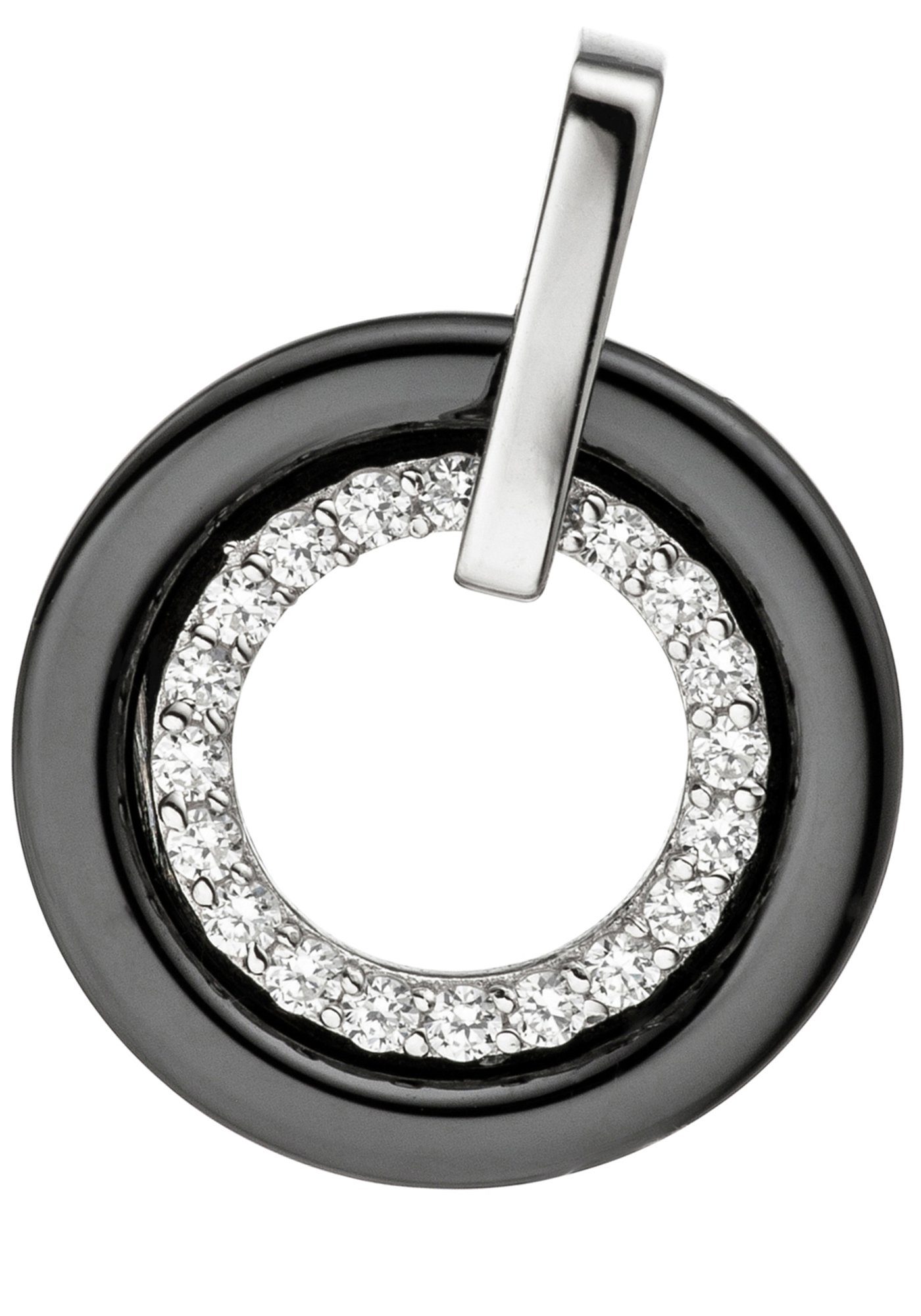 JOBO Runder Anhänger mit 20 Zirkonia, 925 Silber mit Keramik kombiniert