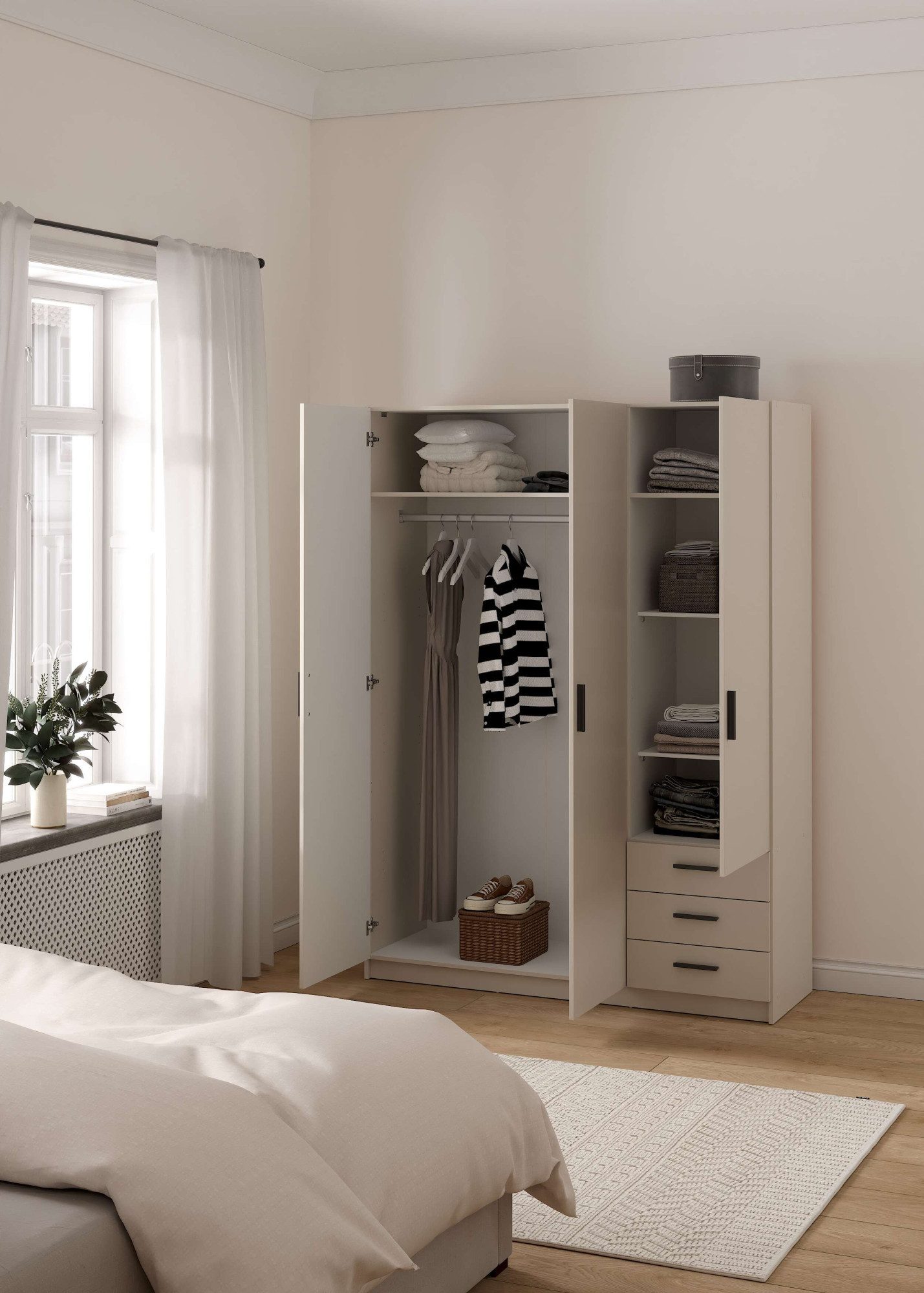 Home affaire Kleiderschrank Sprint, viel Stauraum, robuste Qualität, 3 Breiten 98, 147, 195 cm Breite 98,5/147 oder 195,5 cm, je mit Einlegeböden und Kleidersta – Bild 3 von 5