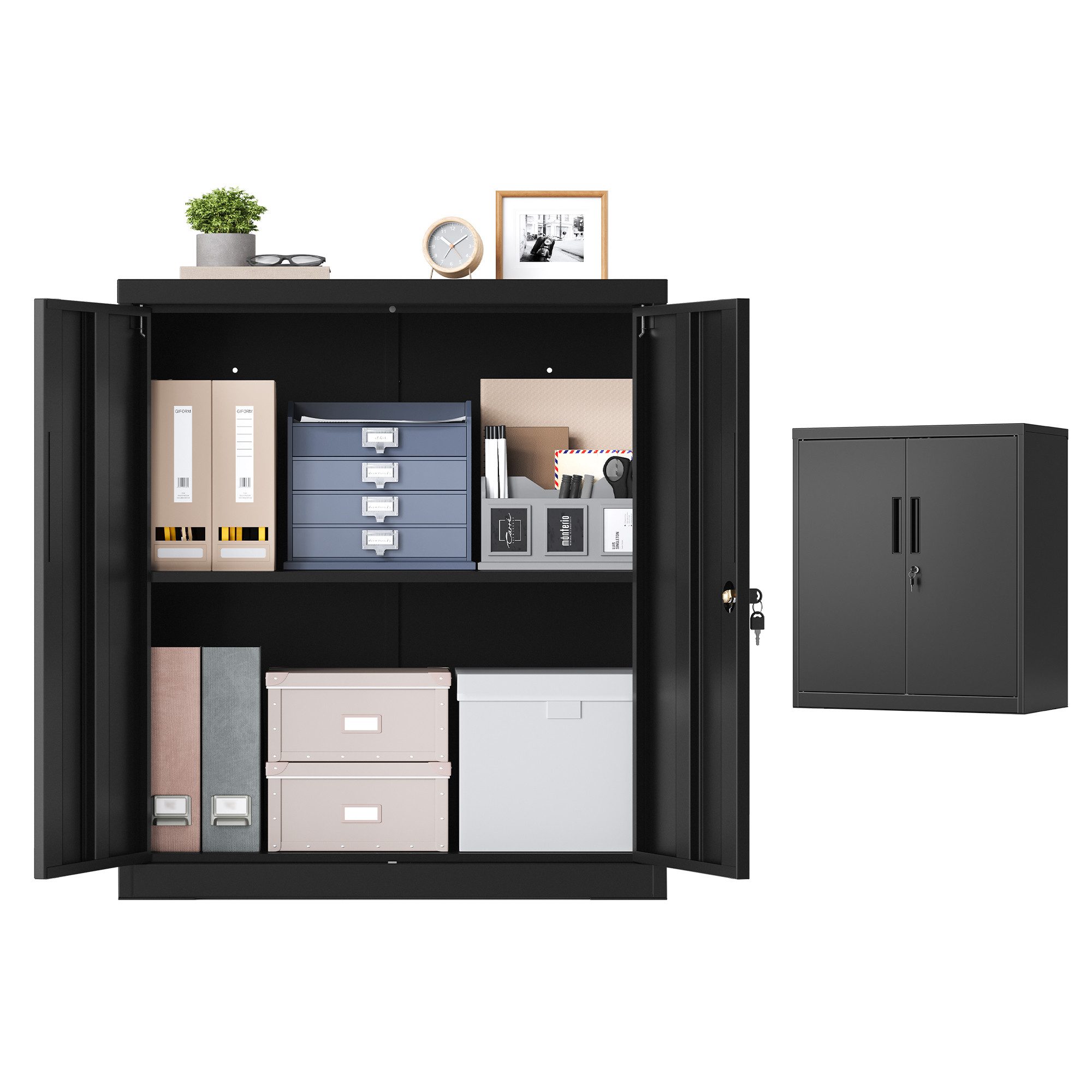 SONGMICS Aktenschrank Metallschrank, Aufbewahrungsschrank, Büroschrank abschließbar mit 2 Türen, aus Stahl, 80 x 40 x 90/160 cm, verstellbare Ablage