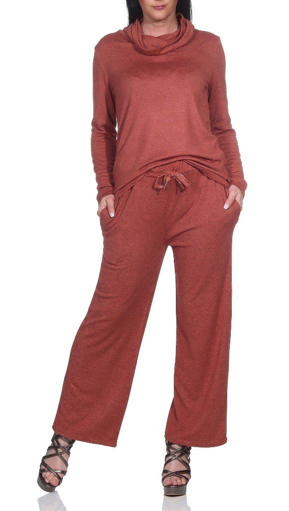 Mississhop Wollpullover Damen Wolle Hose Strickanzug Strickset Pullover Rundhals Hose M.361