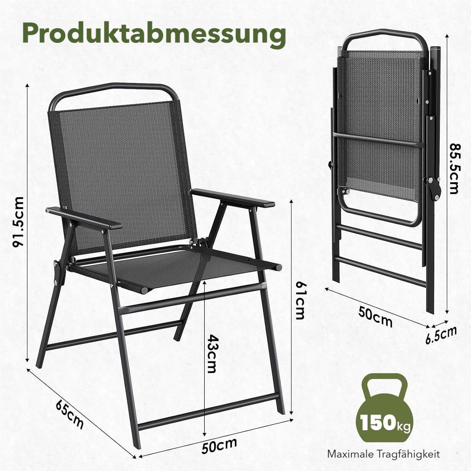 TLGREEN Klappstuhl 2/4-er Set Eisen-Gartenstuhl,Campingstuhl aus Texteline-Gewebe, (2 St), Bis 120kg,für Garten, Terrasse, Balkon und Camping – Bild 3 von 5