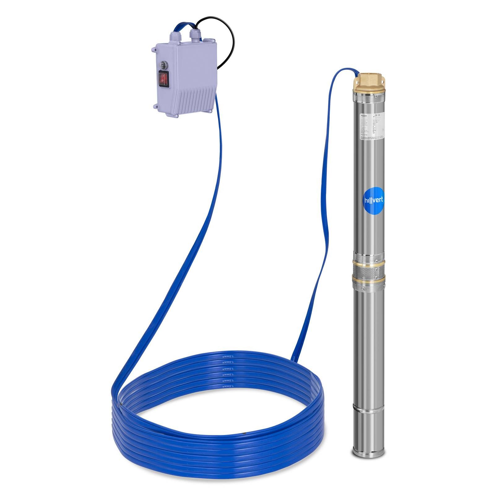 Hillvert Tiefbrunnenpumpe 3.800 l/h Brunnenpumpe Tauchpumpe 370 W Edelstahl Wasserpumpe 39 m