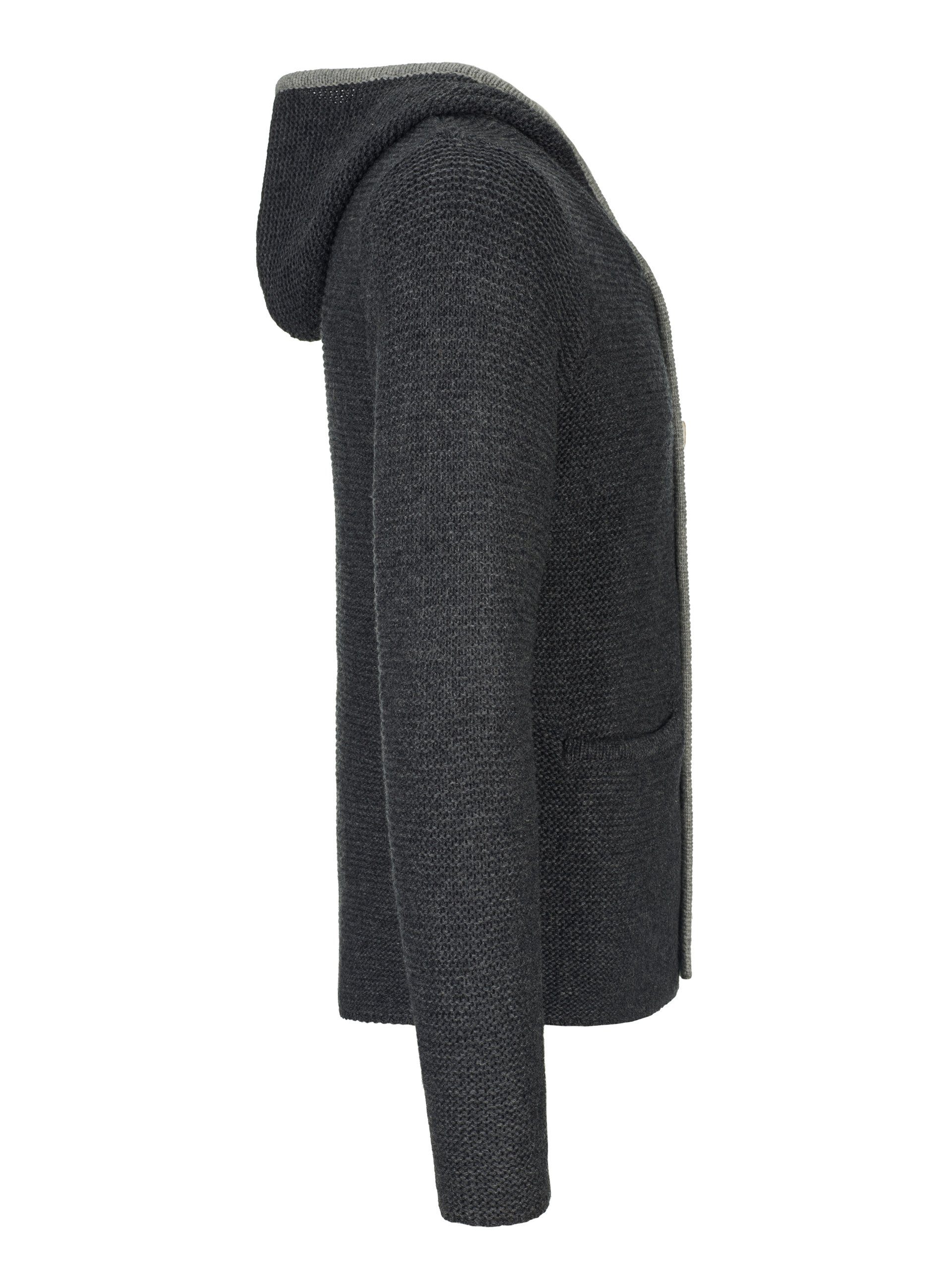 Almbock Trachtenstrickjacke Strickjacke Bavaria (1-tlg) anthrazit mit Kapuze