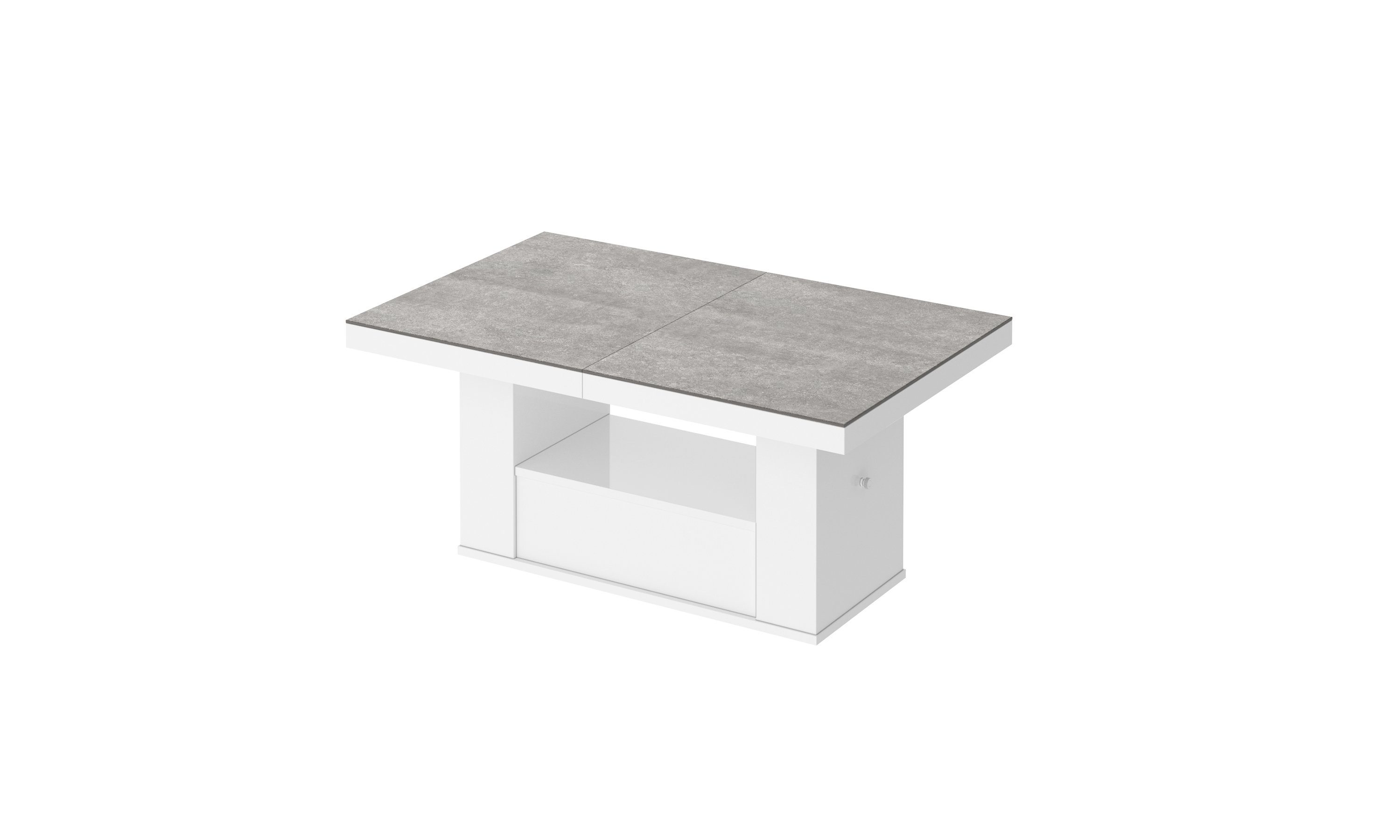 designimpex Couchtisch HM-111 Beton - Weiß Hochglanz Schublade höhenverstellbar ausziehbar Beton / Weiß Hochglanz | Couchtische