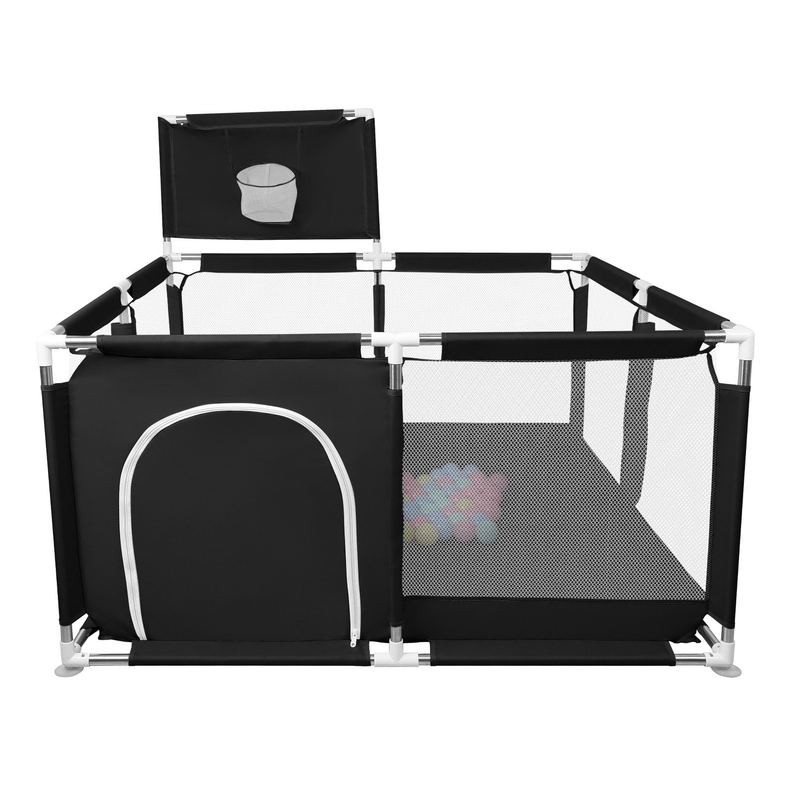 JEOBEST Laufstall Laufstall Baby 126x66cm Laufgitter baby Kinder laufgitter, Sicherer Spielbereich - mit Basketball-Netz und 50 Ozeanbälle