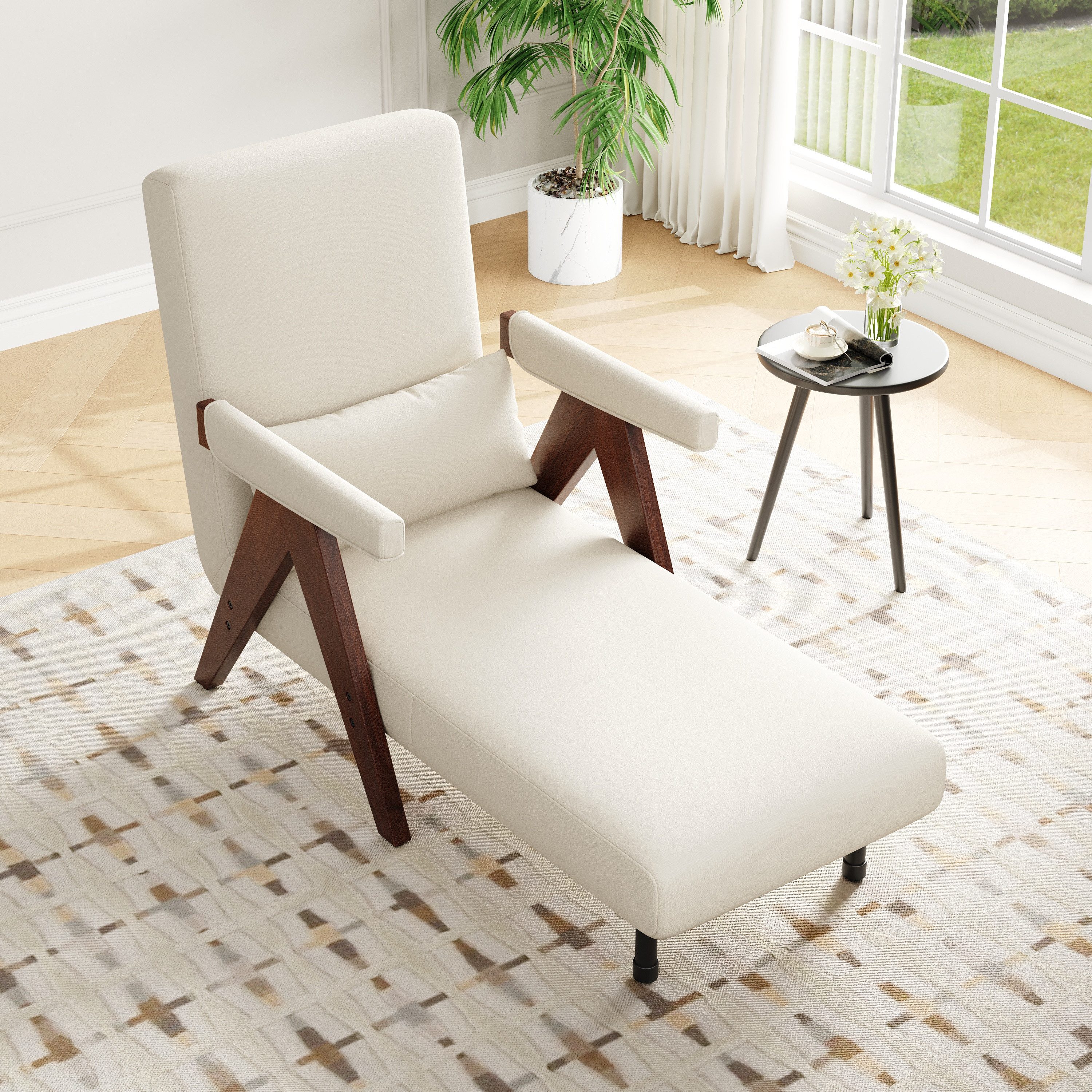 Flieks Loungesessel 3-in-1-Umbausessel mit Schlaffunktion (6-fach verstellbare Rückenlehnenfunktion, 1-St., Beine und Armlehnen aus Massivholz), Klappsessel Polstersessel mit Relaxfunktion Einzelsofa Leinen