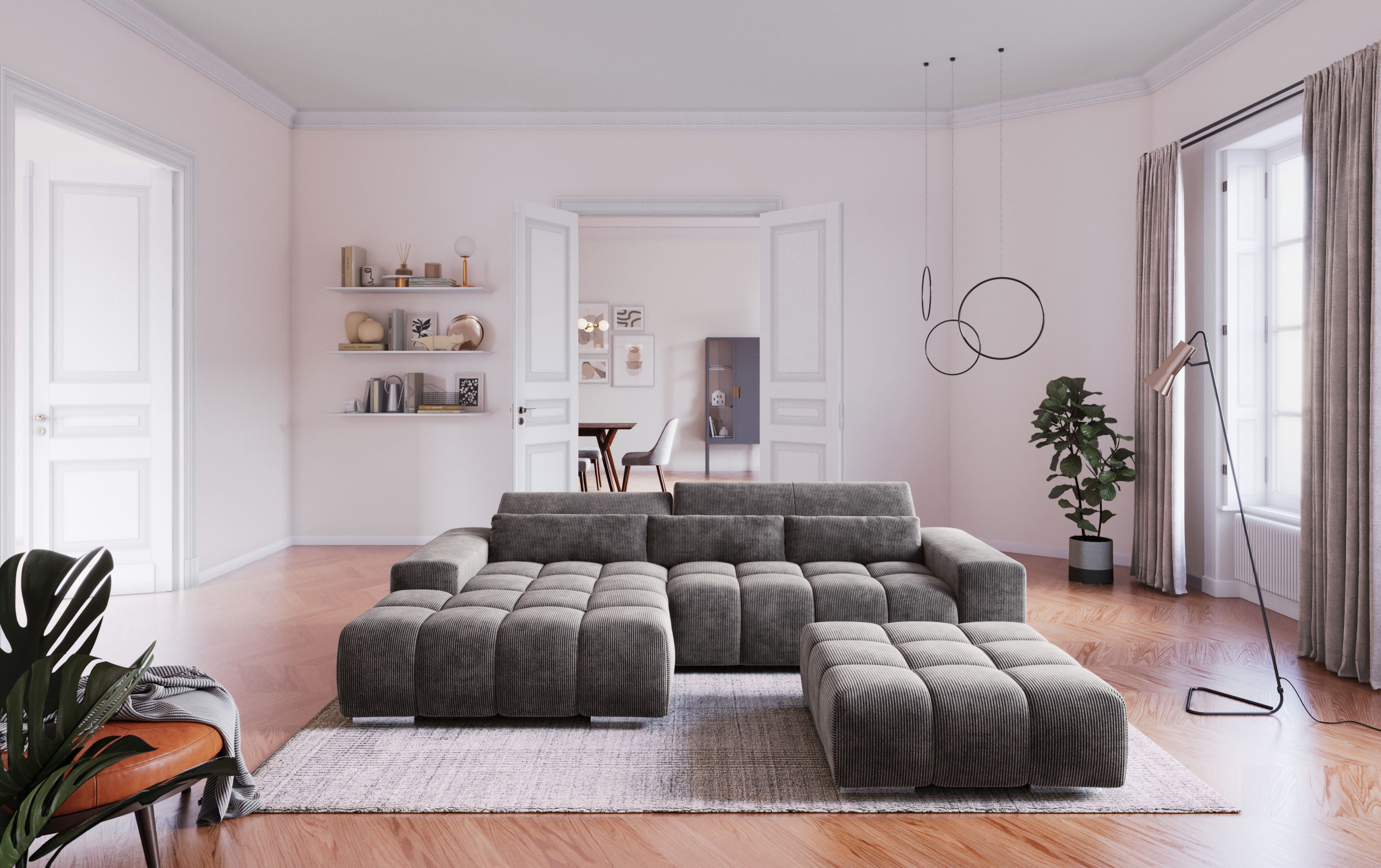 COTTA Ecksofa Orion L-Form, B: 307 cm, 2x Kopfteilverstellung & 3 Nierenkissen
