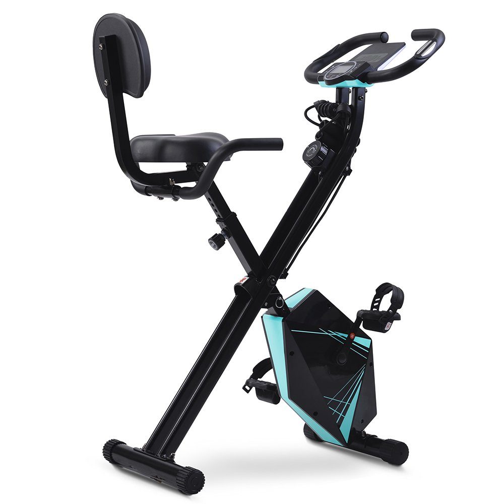 LeiGo Sitz-Heimtrainer Speedbike,Faltbares Fahrrad mit LCD-Bildschirm,  einstellbarer Höhe und Armwiderstandsbändern für das Training in  Innenräumen, blau / Schwarz