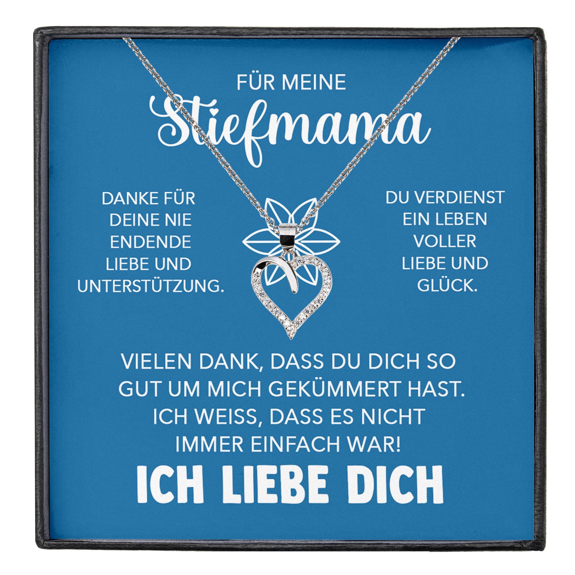 Schmuckset Stiefmama Geschenk Muttertag Bonus-Mama Herz Halskette Geburtstag