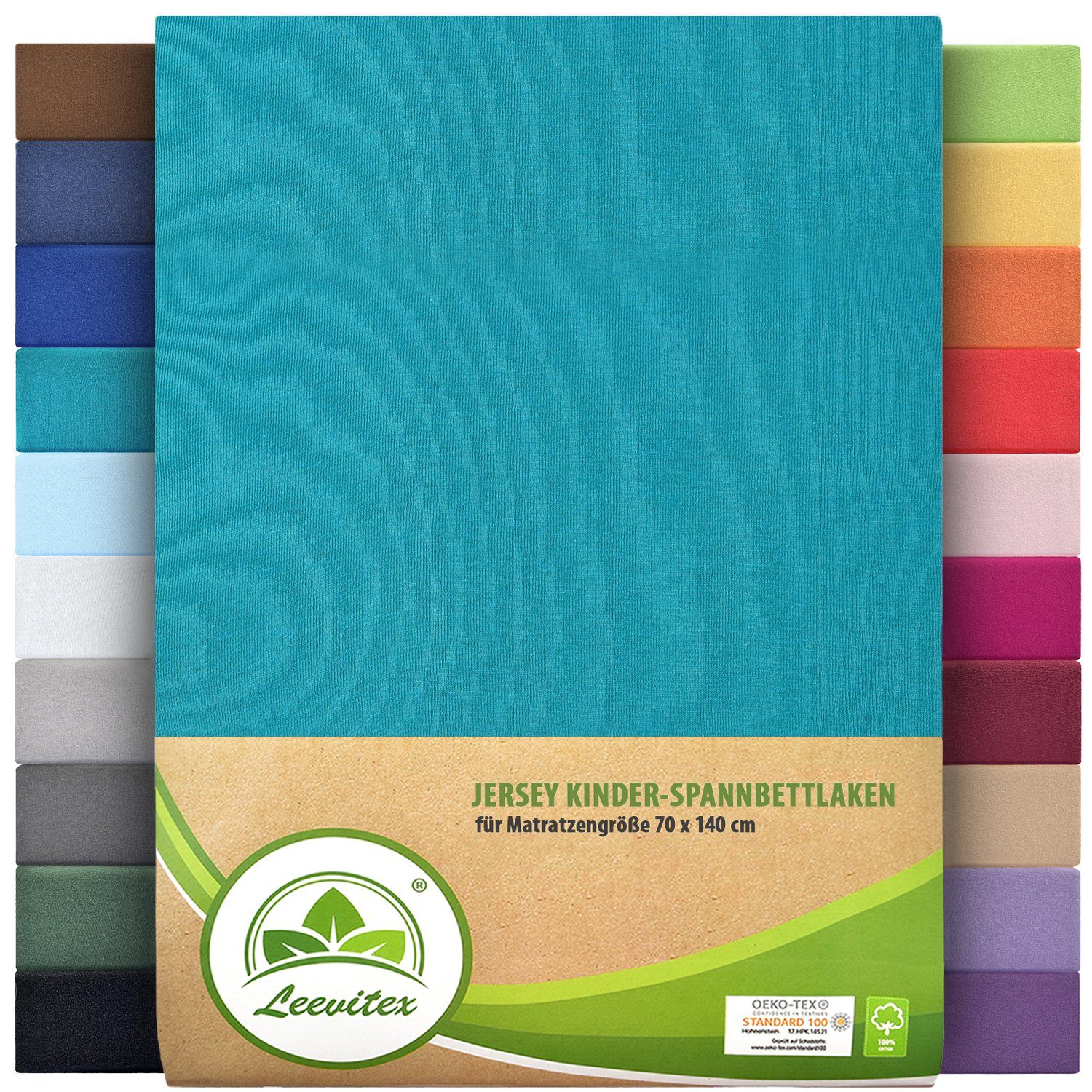 Spannbettlaken Classic Jersey, leevitex®, diverse / Farben Seegrün Petrol und Gummizug: 100% Baumwolle, Größen & rundum, dehnbar, anschmiegsam