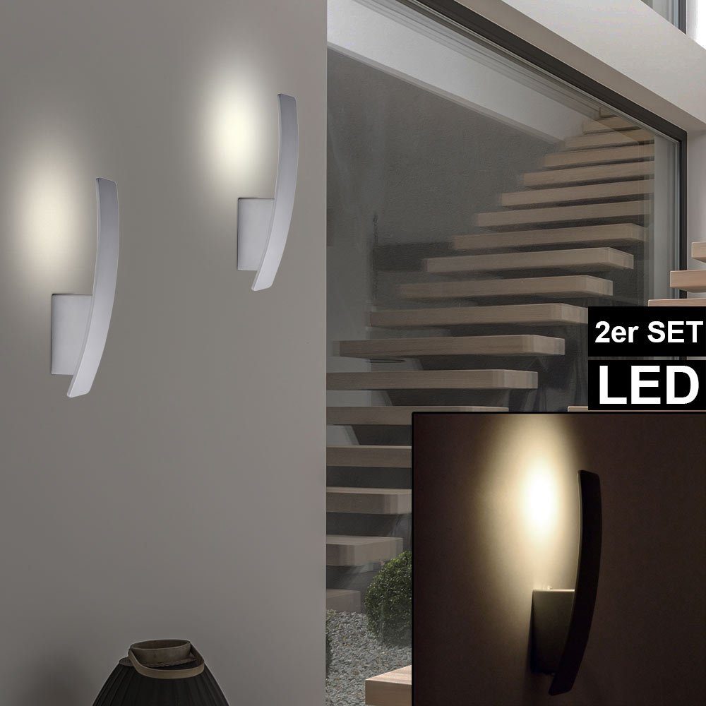 Zimmer ALU Wandleuchte, LED Set etc-shop Treppen Beleuchtung Wand Wohn 2er Warmweiß, Haus Lampen fest LED-Leuchtmittel LED verbaut,