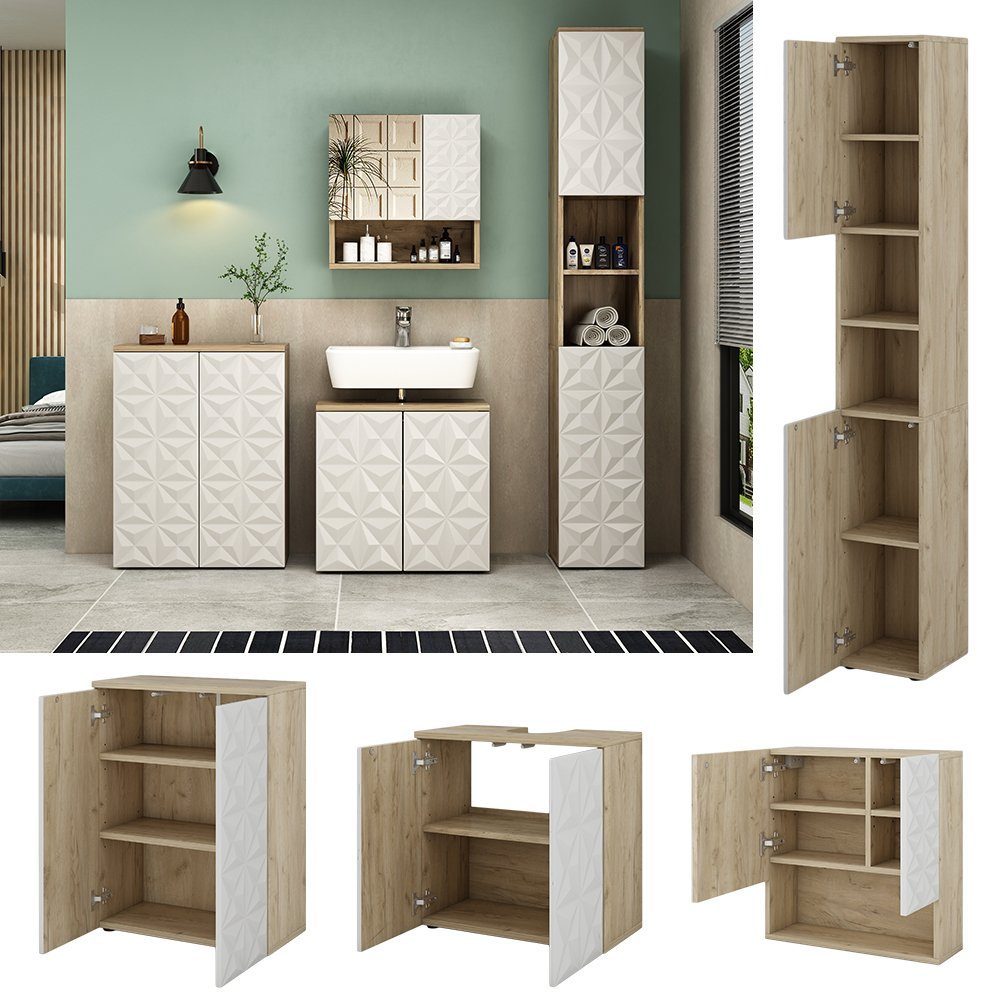 Vicco Badmöbel-Set Edge, Weiß/Eiche, 4 Teile, günstig online kaufen