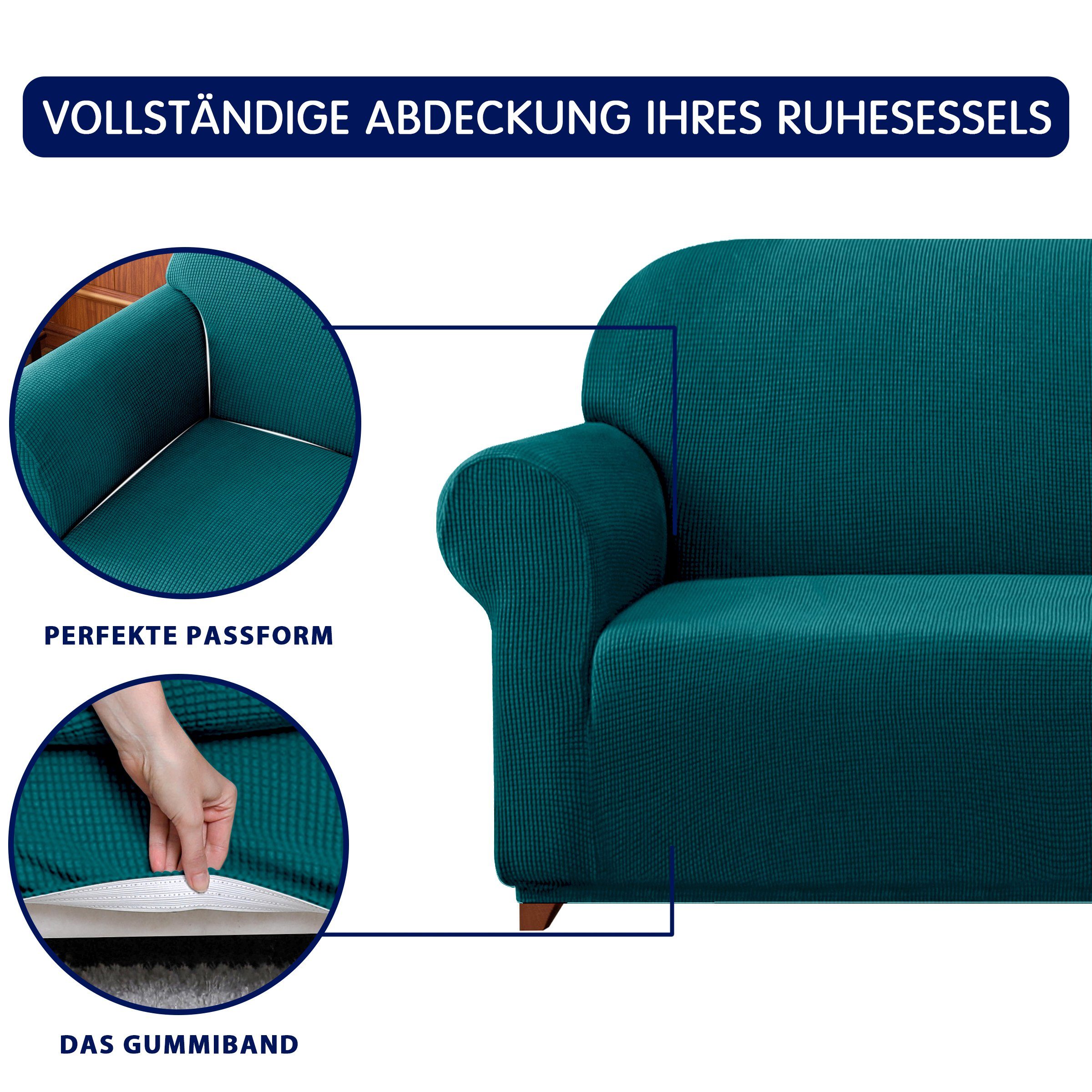 waschbarer 1 blaugrün Dehnbarer Sofabezug, Sitzer Stoff Sofahusse SUBRTEX,