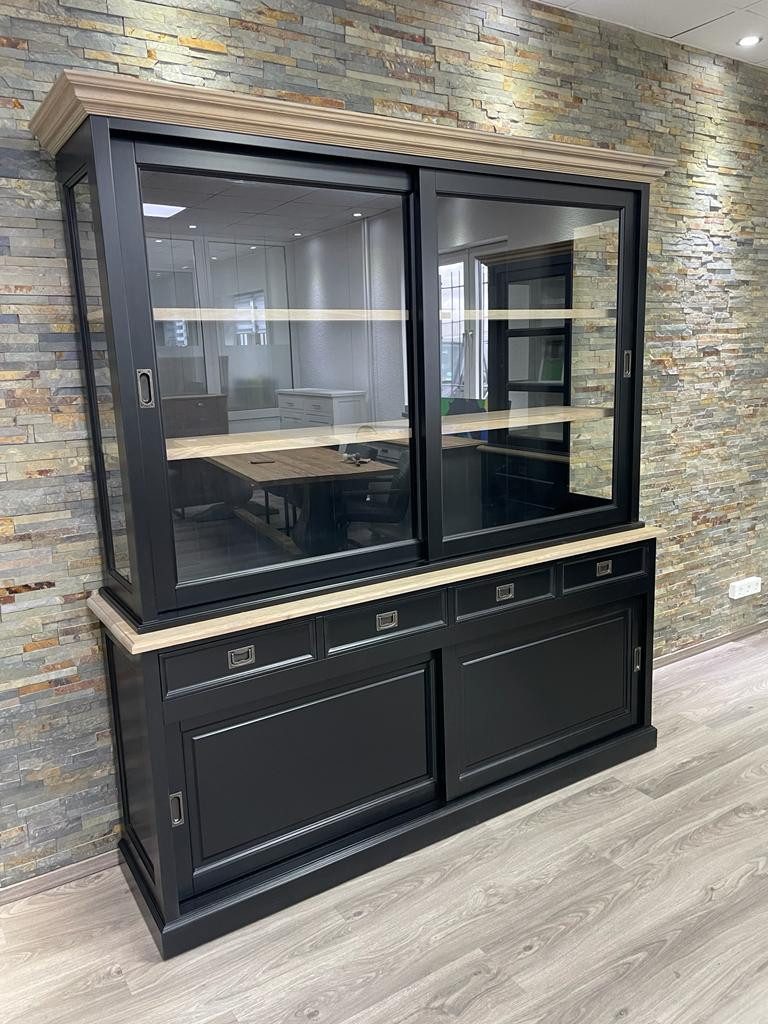 Wohnpalast Standvitrine Vitrinen Schrank Neuss 200 cm schwarz/eiche Wohnzimmerschrank (2-St)