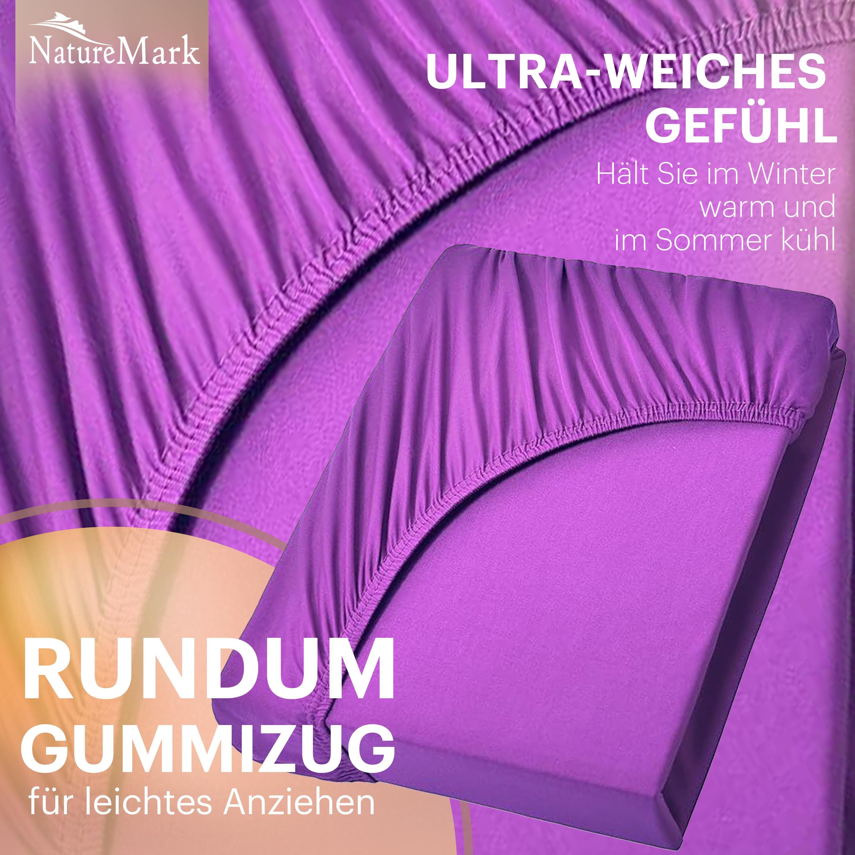NatureMark Spannbettlaken Boxspringbett Spannbetttuch 200x220cm, Baumwolle, Gummizug: rundum, (1 Stück), 40 cm Steghöhe - 200 x 220cm Spannbetttuch, Lila – Bild 5 von 5