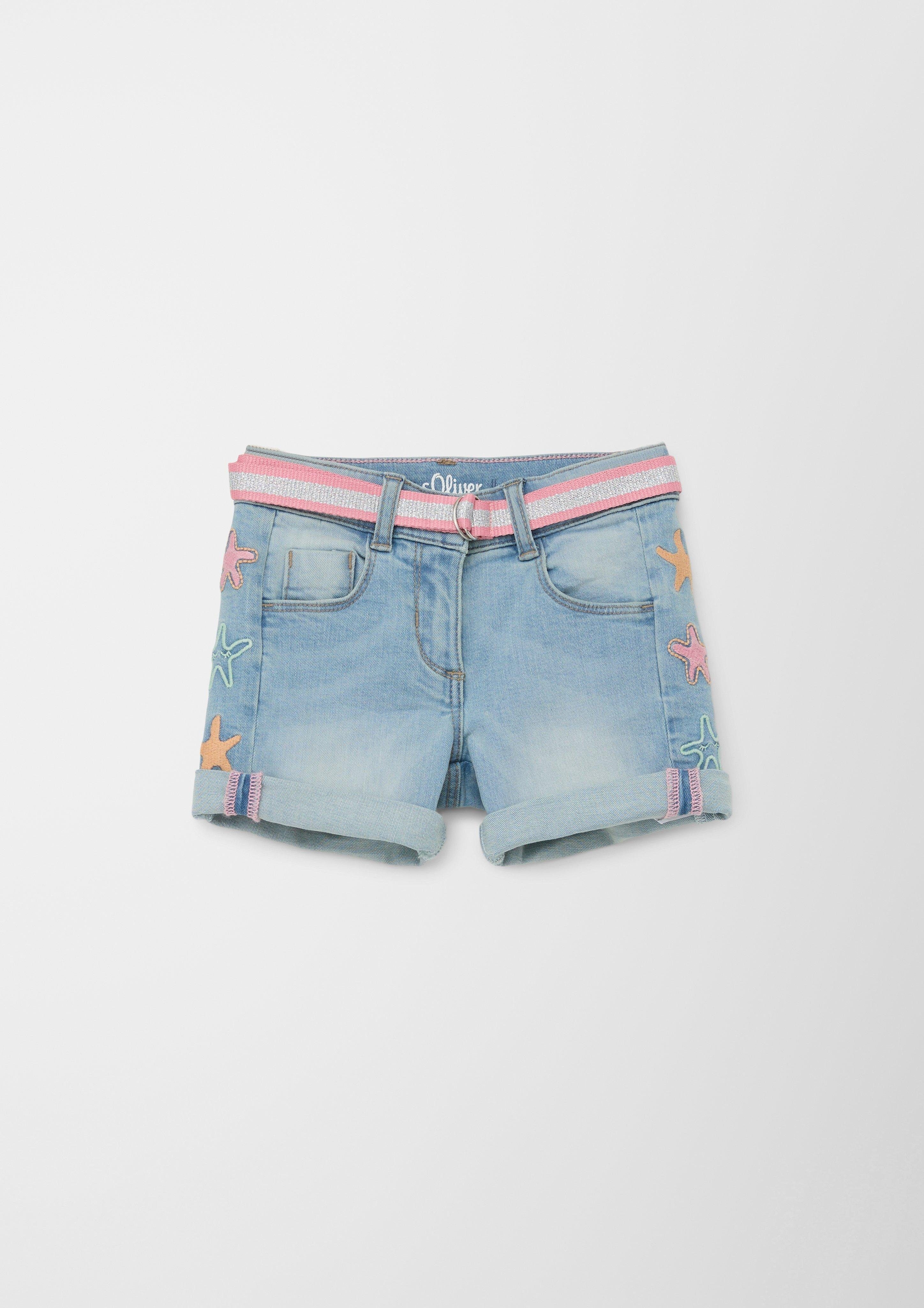 s.Oliver Jeansshorts Jeans-Shorts / / / Straight Stickerei, Mid Rise Leg Fit Waschung Regular