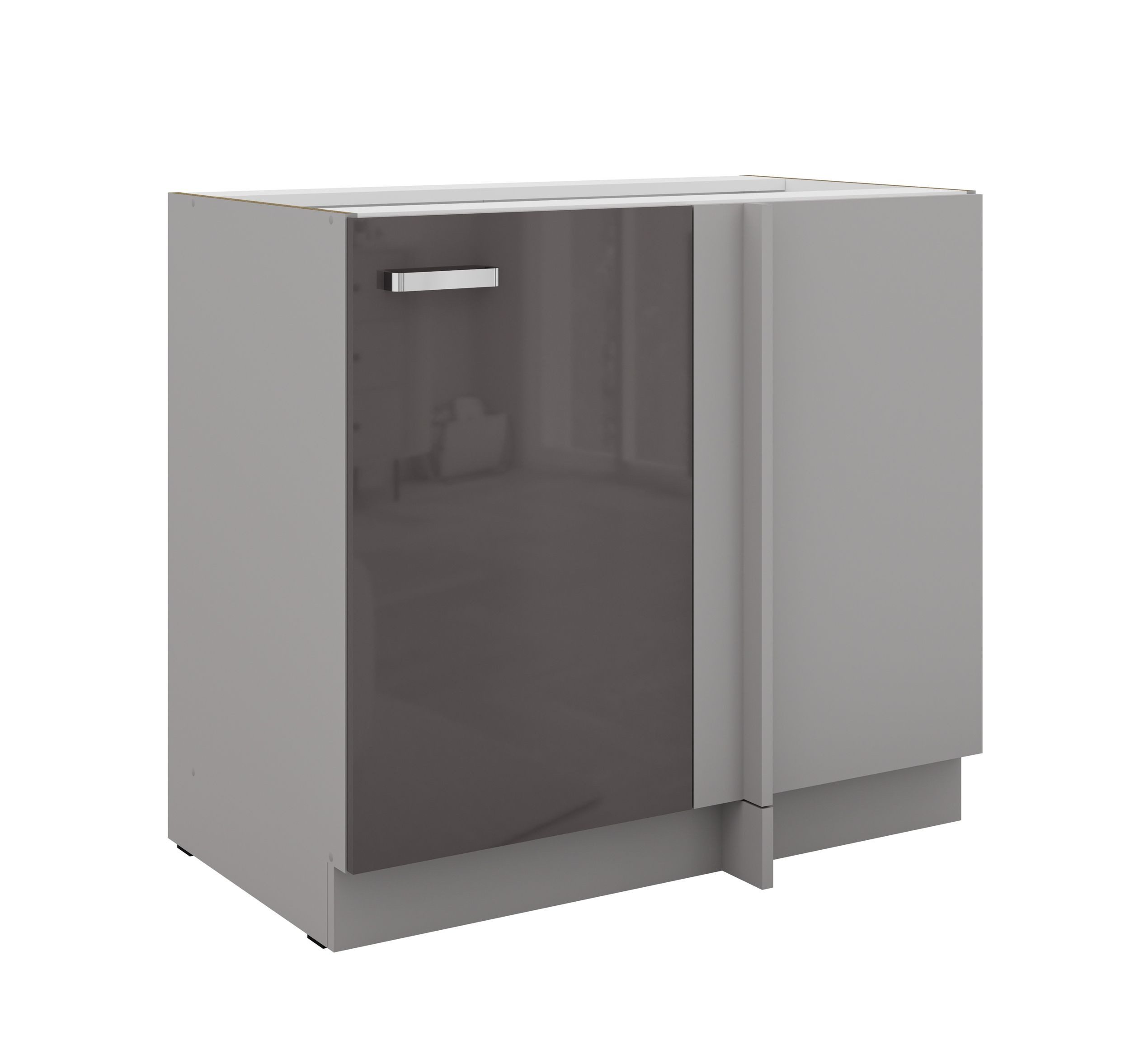 Küchen-Preisbombe Eckunterschrank 105 cm Küche Bianca Grey Grau Hochglanz Küchenzeile Küchenblock