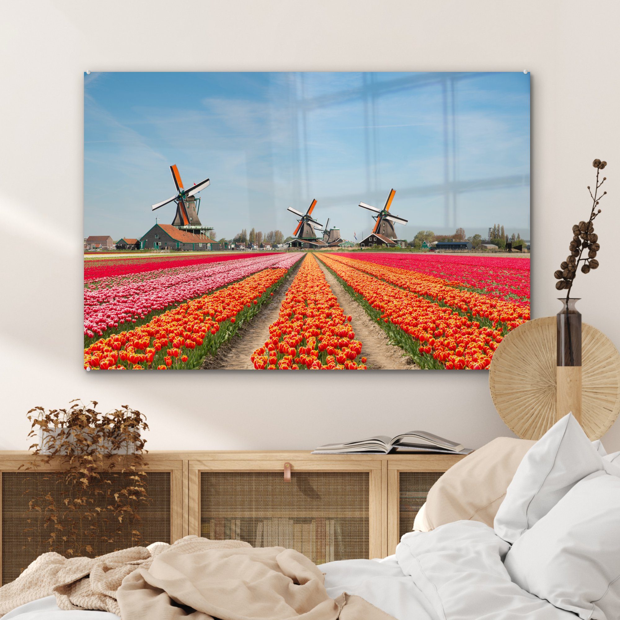 & Windmühle (1 Schlafzimmer Wohnzimmer Tulpen Niederlande, MuchoWow - St), Acrylglasbilder Acrylglasbild -