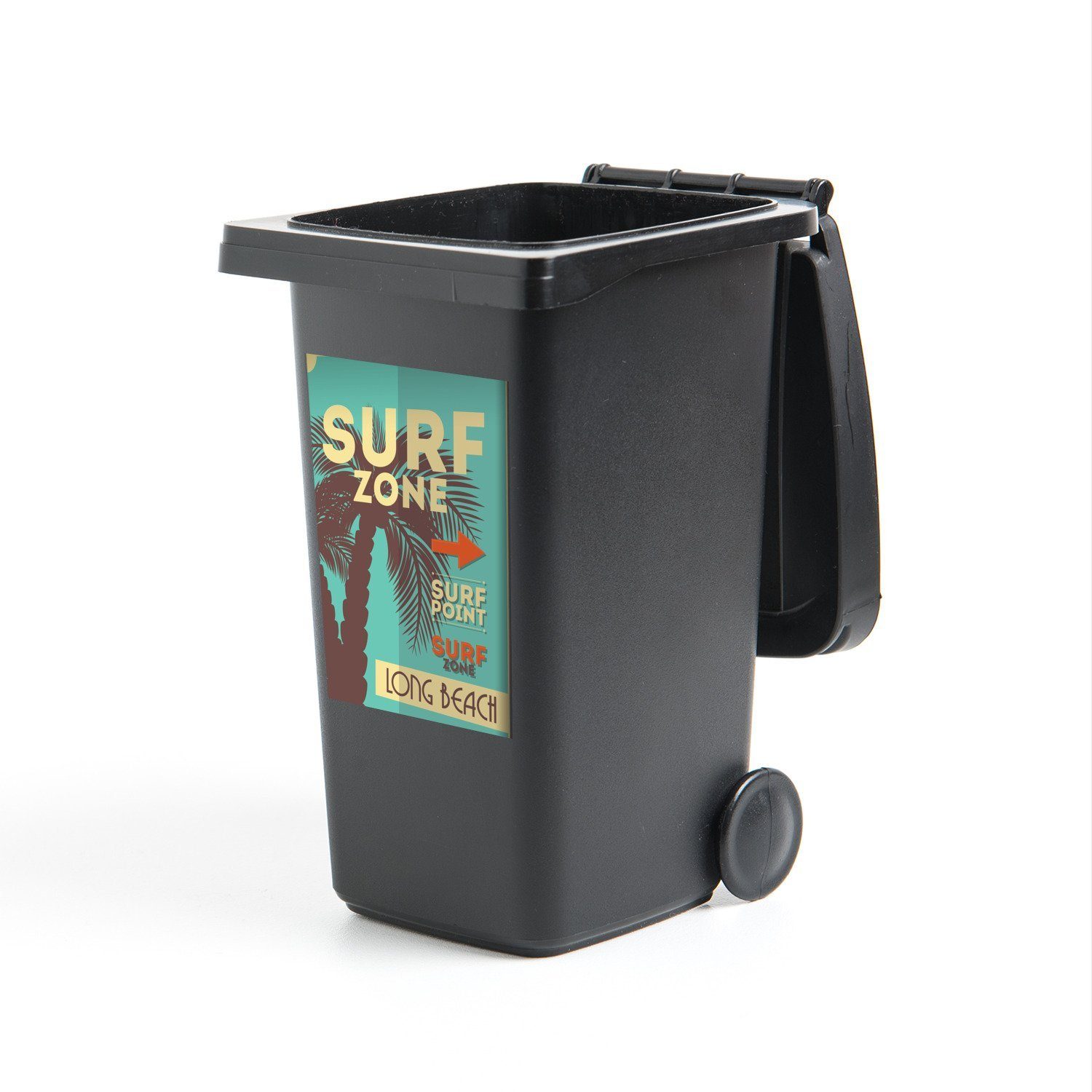 MuchoWow Wandsticker Illustration "Surfzone" mit meerblauem Hintergrund (1 St), Mülleimer-aufkleber, Mülltonne, Sticker, Container, Abfalbehälter