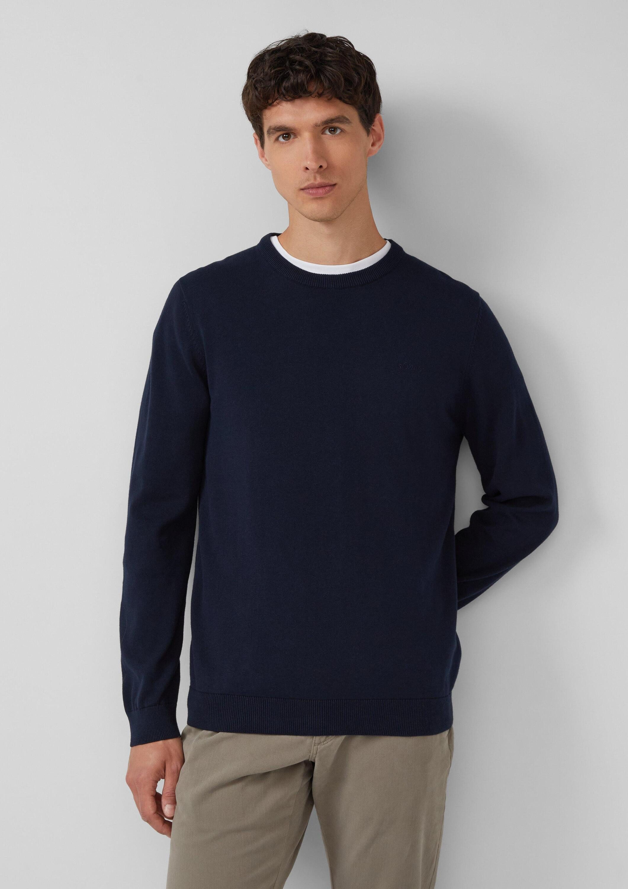 s.Oliver Longpullover Strickpullover Baumwollpullover mit Logo-Stickerei