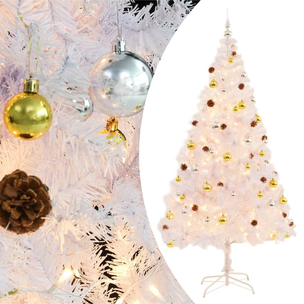 vidaXL Künstlicher Weihnachtsbaum Künstlicher Weihnachtsbaum mit Beleuchtung & Kugeln Weiß 210 cm
