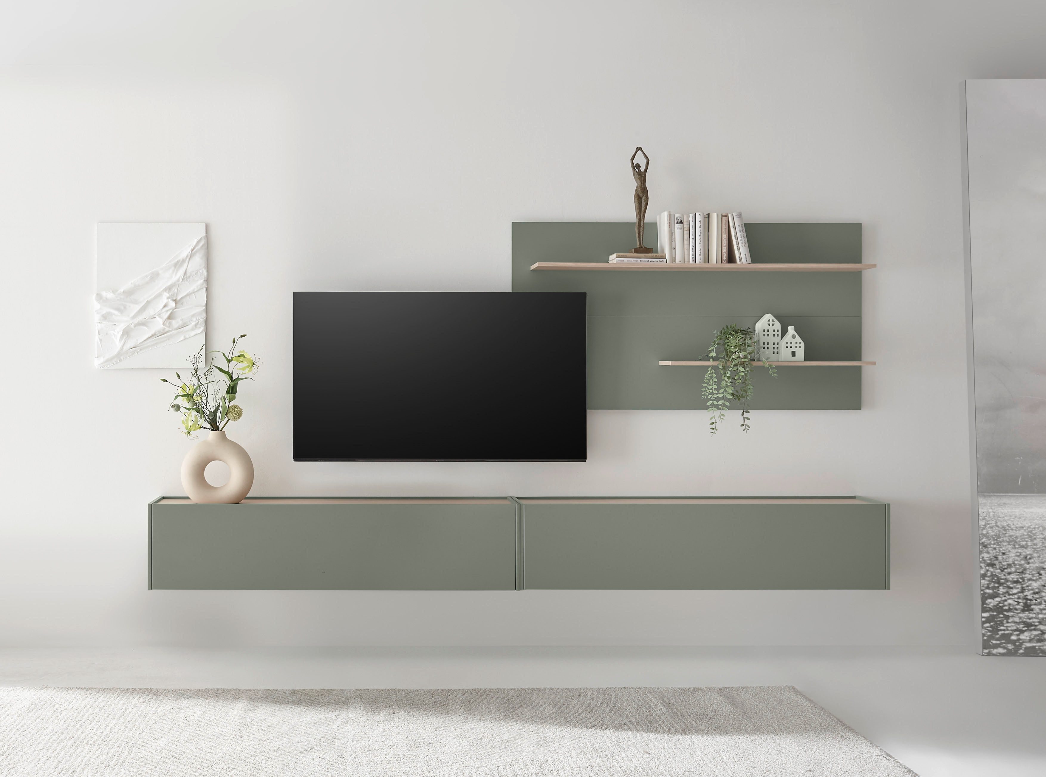 Home affaire Wohnwand City/Giron, moderne Anbauwand, Komplettset in vielen Farben verfügbar, (Set, 3-St), enthält zwei Hängeschränke & ein Wandpaneel